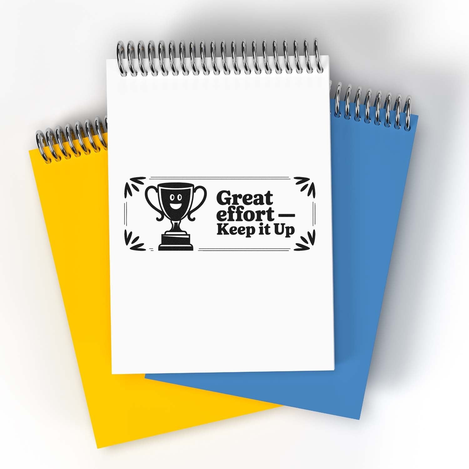 Motivational rubber stamp design with trophy and Great effort  Keep it Up message for teacher rewards and grading.