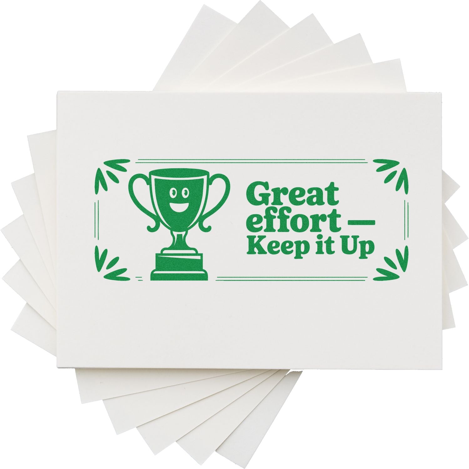 Great effort keep it up rubber stamp with trophy icon for student work, classroom feedback, and reward stamping.