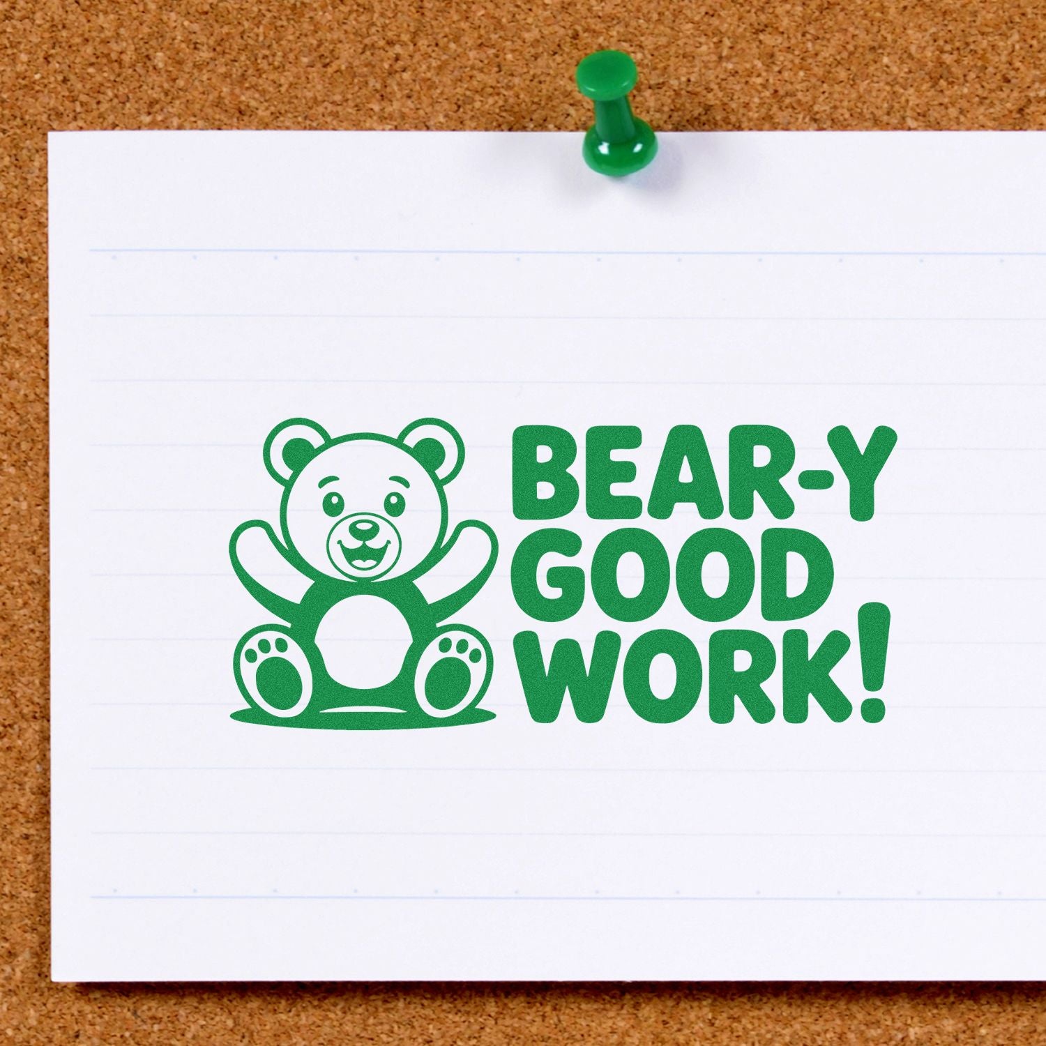 Bear-y Good Work teddy bear rubber stamp for teacher feedback, student rewards, and craft projects.