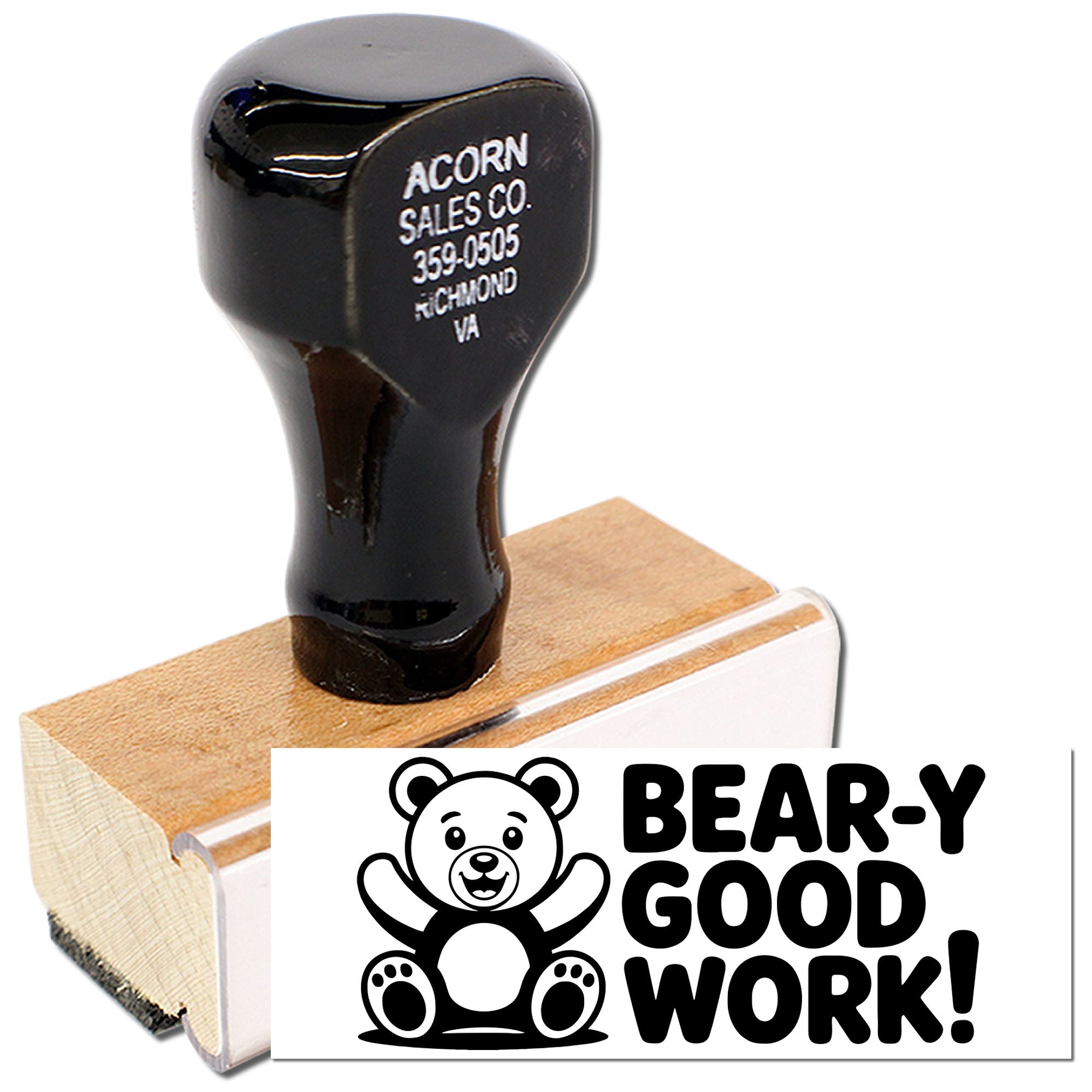 Cute Bear Good Work rubber stamp for teacher rewards, classroom praise, crafts, and positive feedback.