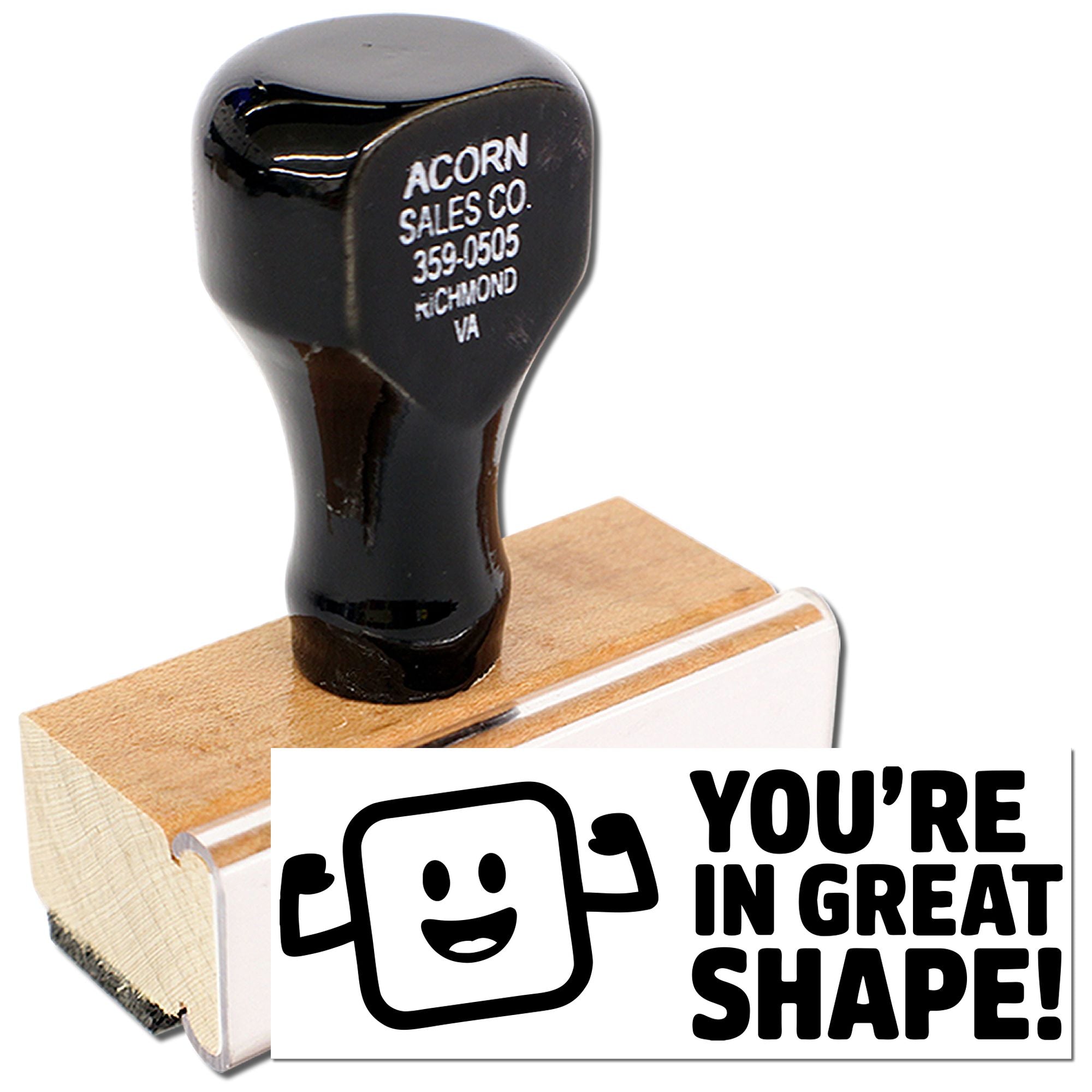 Custom rubber stamp with Youre in Great Shape! message, perfect for motivational fitness or body-shape approval designs.