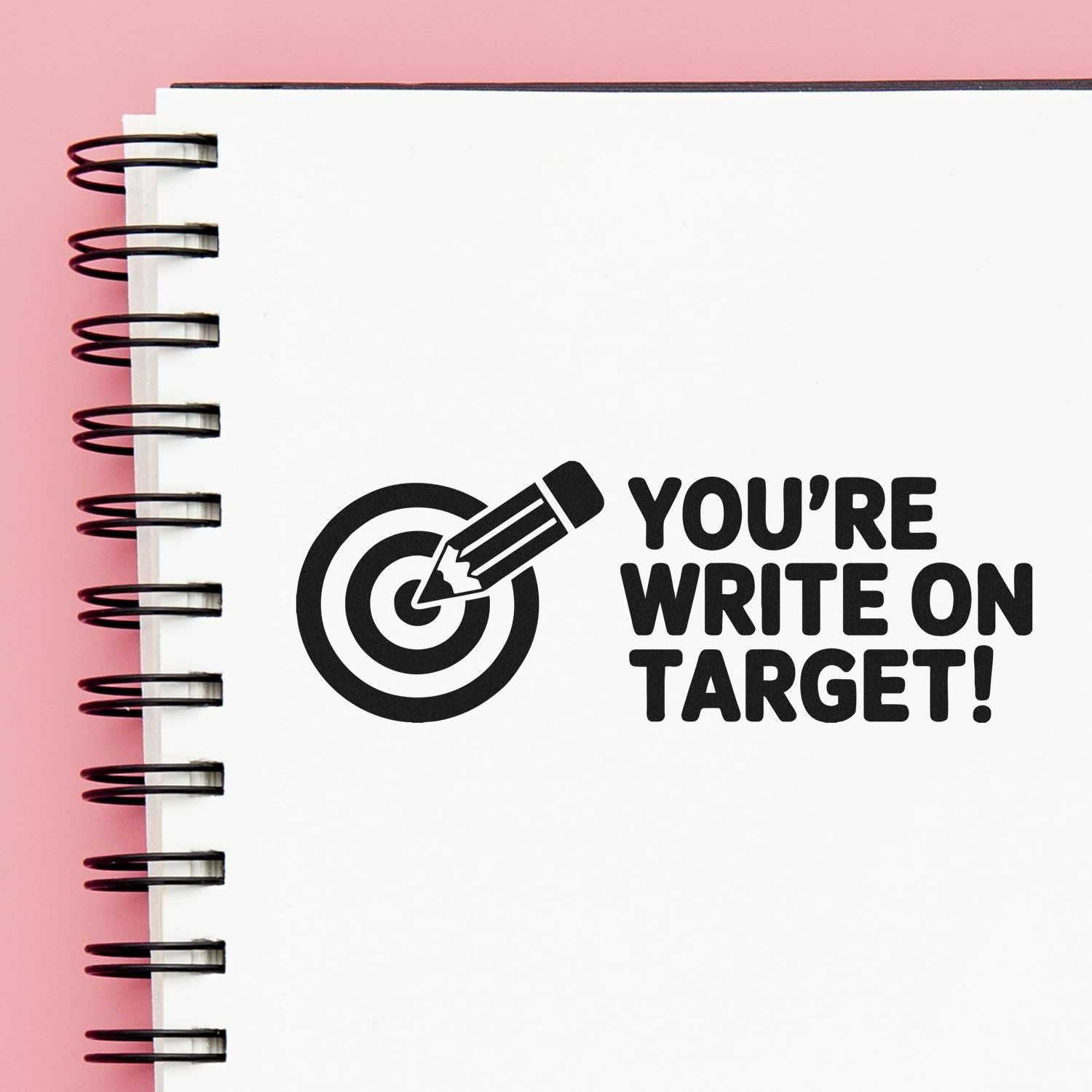 Funny rubber stamp design with target icon and Youre write on target! for teacher, office, or reward stamps.
