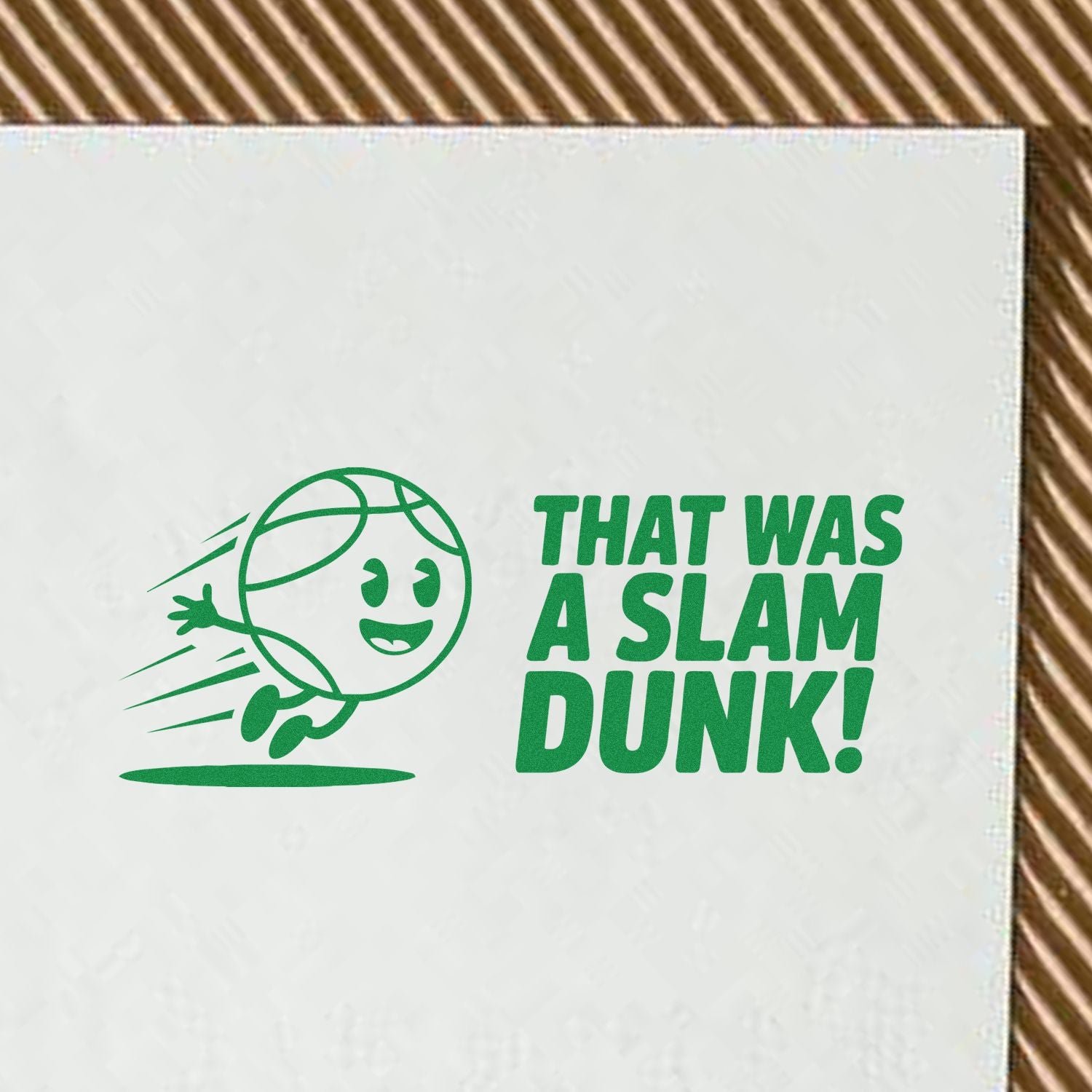 Basketball rubber stamp design featuring a dunking ball character and the phrase That Was a Slam Dunk!