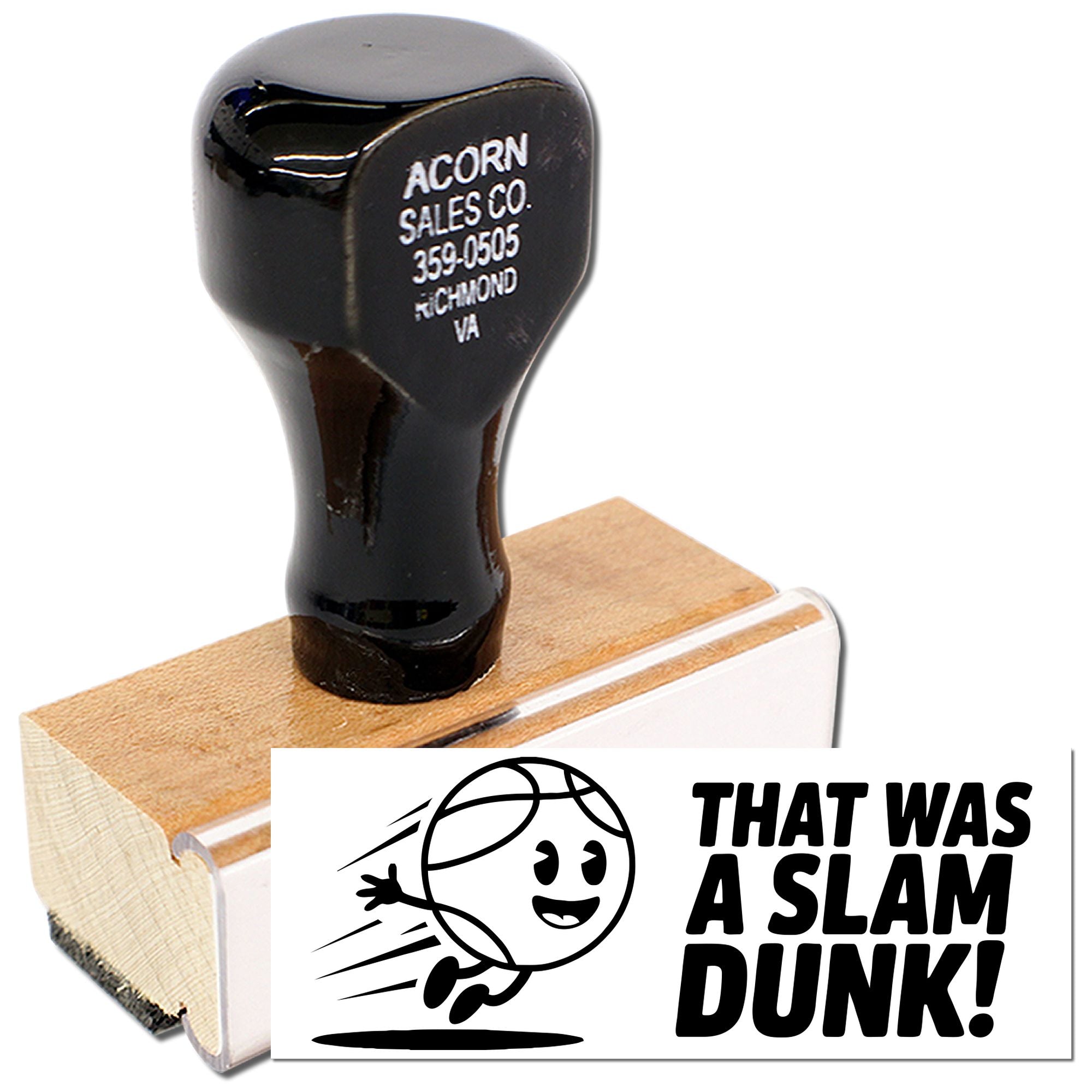 Custom basketball rubber stamp with That Was a Slam Dunk! for sports-themed office use, rewards, or fan mail.