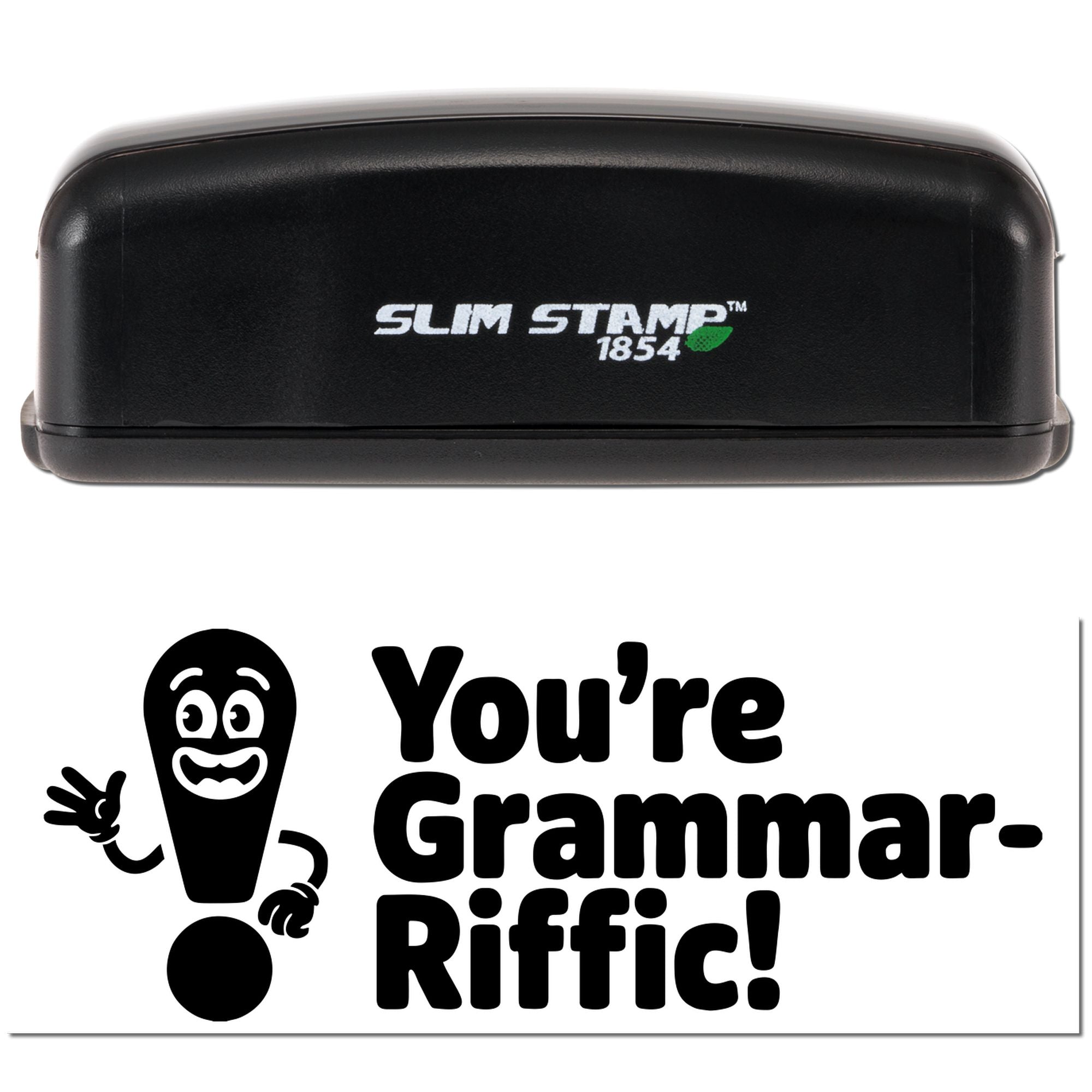 Slim Stamp 1854 self-inking rubber stamp with Youre Grammar-Riffic! design for teacher grading and classroom feedback