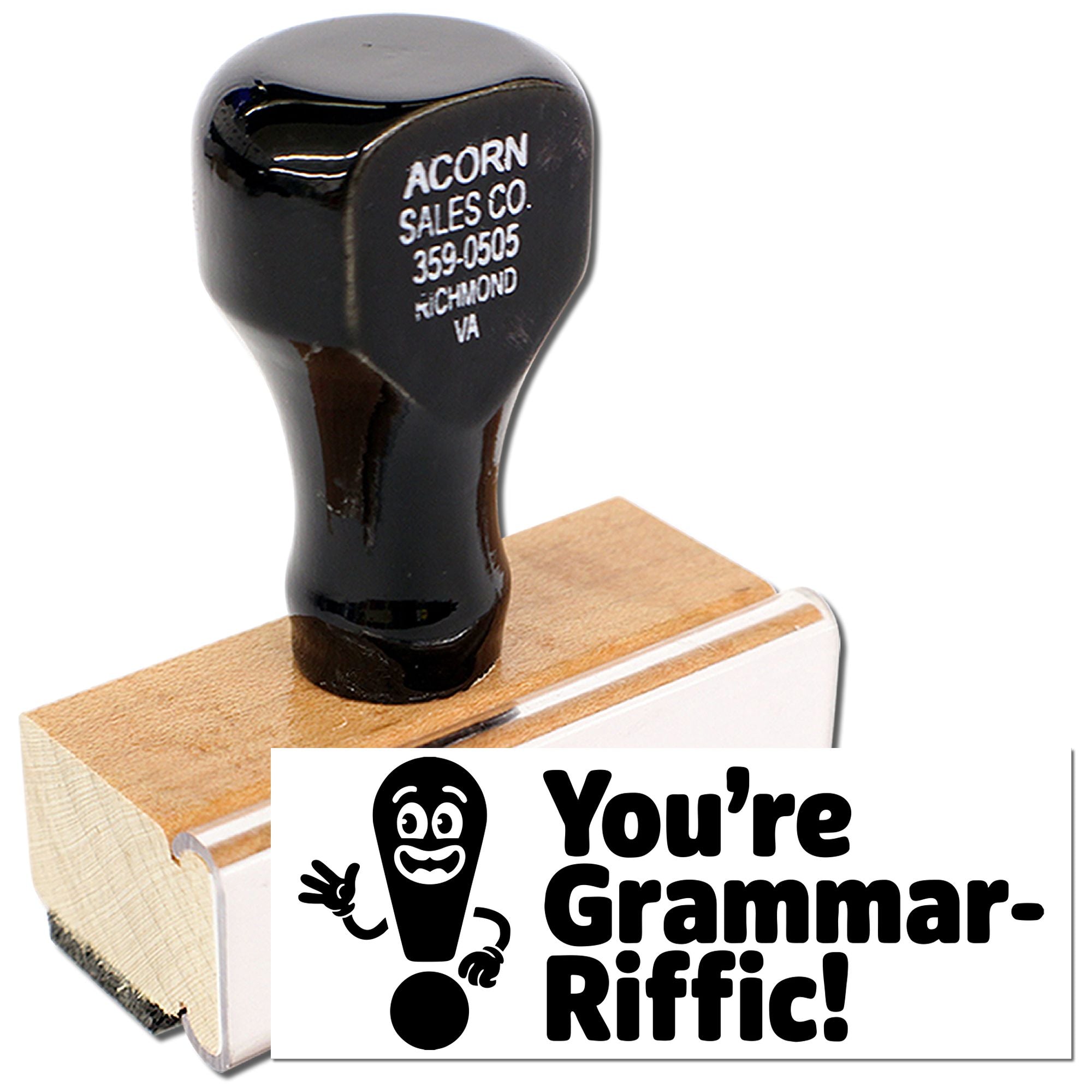 Custom rubber stamp with Youre Grammar-Riffic! design, ideal for teachers, grading, and classroom rewards.