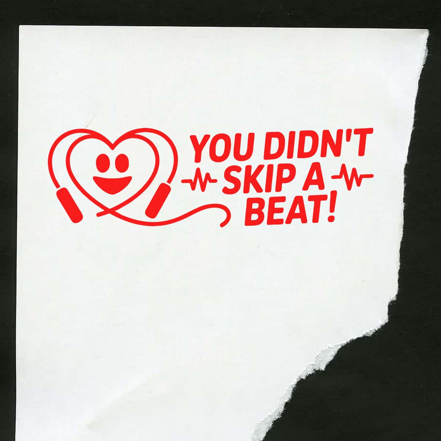 Heart-themed rubber stamp design reading You Didnt Skip a Beat! for medical, Valentine, and handmade card projects.