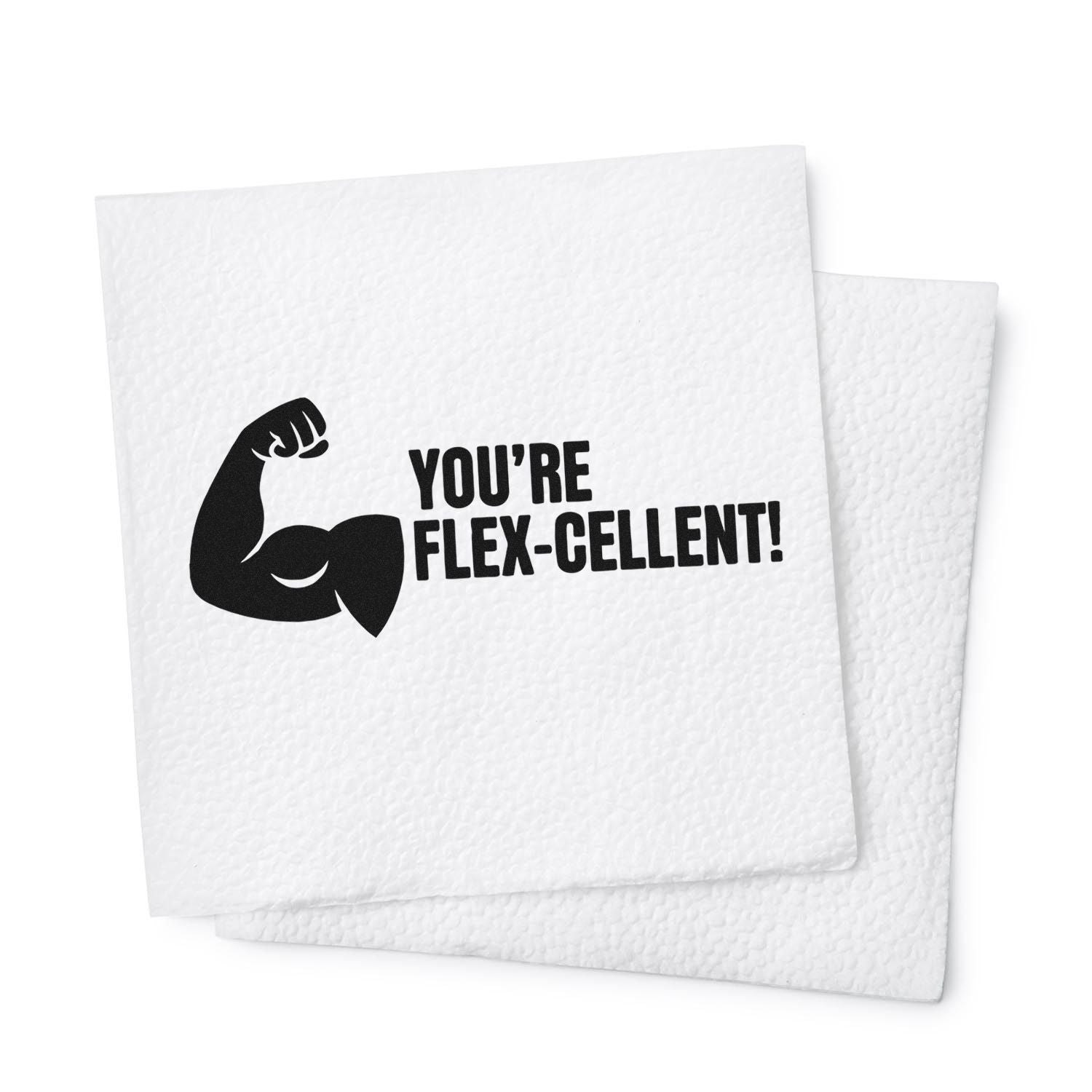 Youre Flex-cellent! custom rubber stamp imprint with flexing arm icon on textured paper, ideal for fitness-themed messages