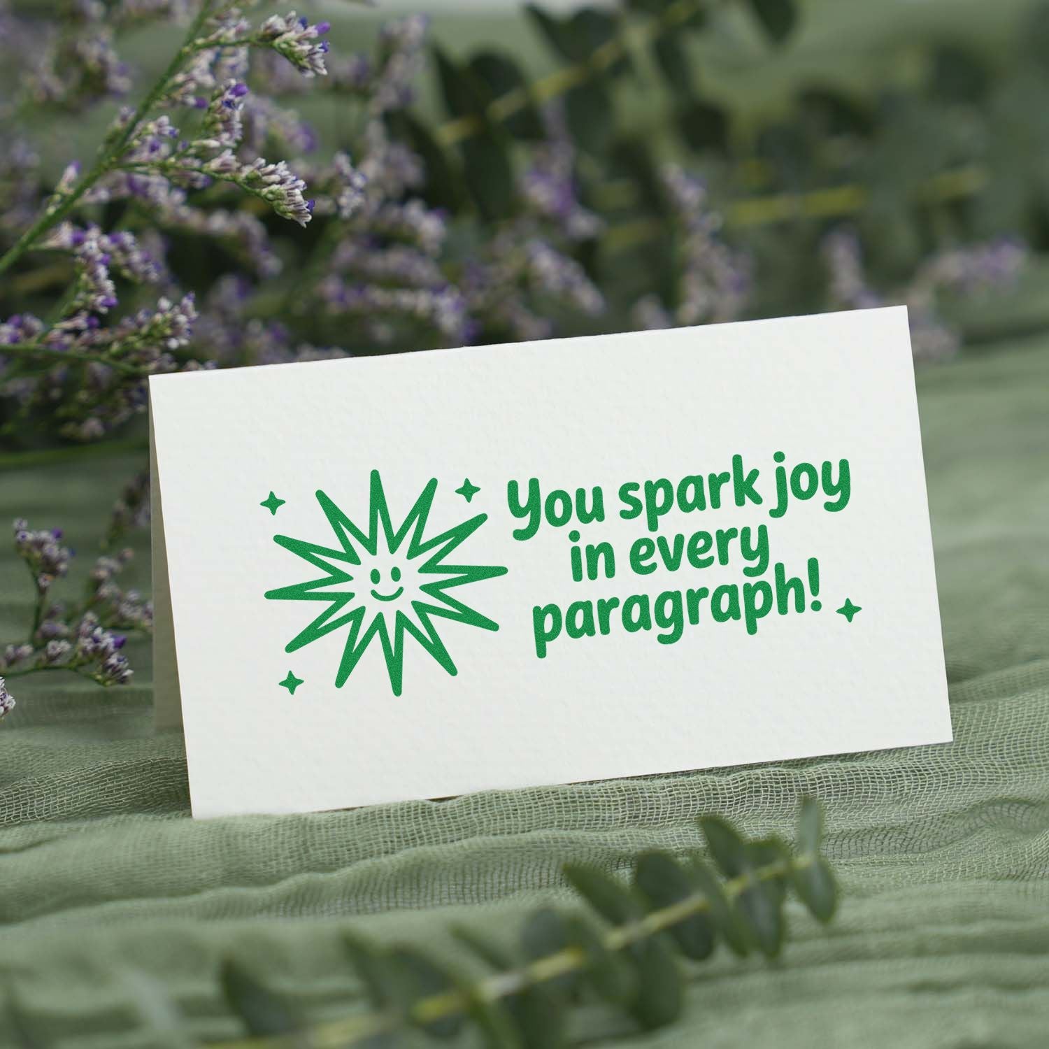 You spark joy in every paragraph rubber stamp design for cards, journals, and teacher stationery.