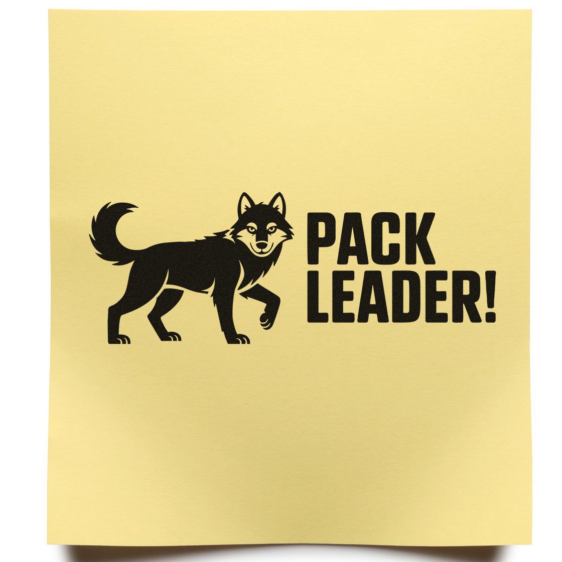 Wolf pack leader rubber stamp design featuring bold wolf silhouette and Pack Leader! text.