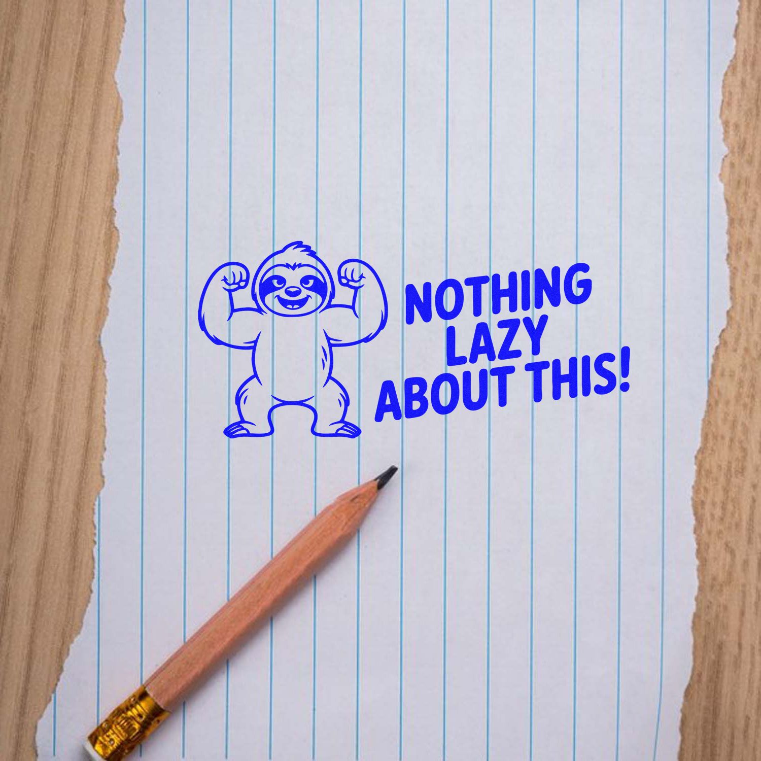 Sloth rubber stamp design reading Nothing Lazy About This! for fun custom office, planner, or teacher stamps.