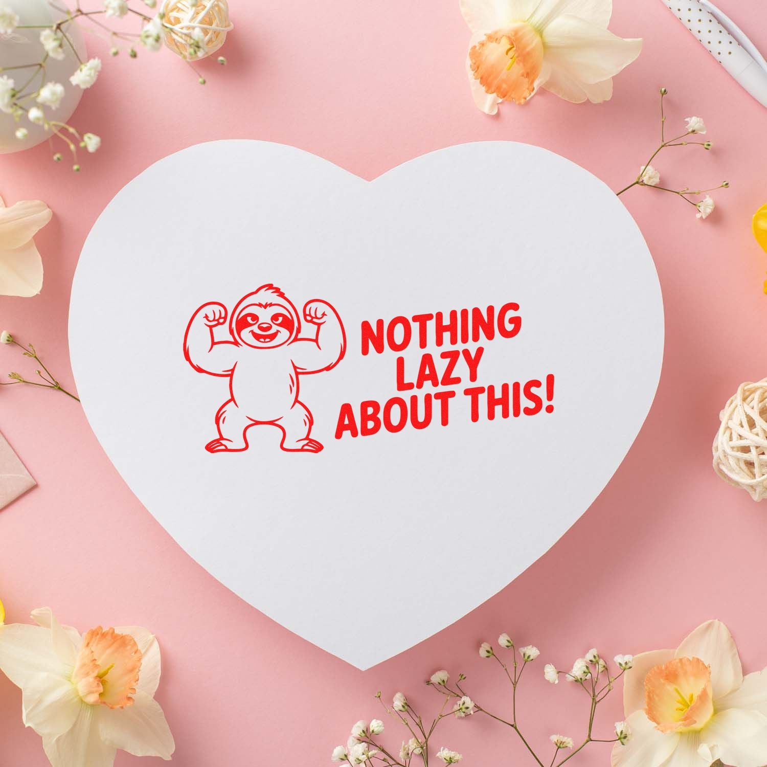 Sloth rubber stamp design with Nothing Lazy About This! text, perfect for playful card making and handmade craft projects.