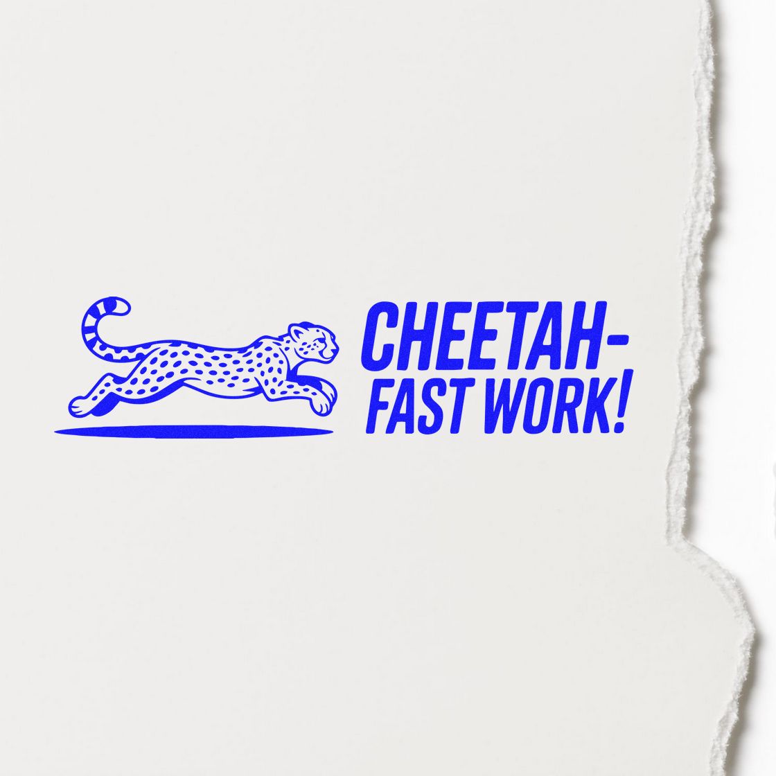 Cheetah Fast Work rubber stamp design in blue on paper, ideal for fast approvals and workflow branding.