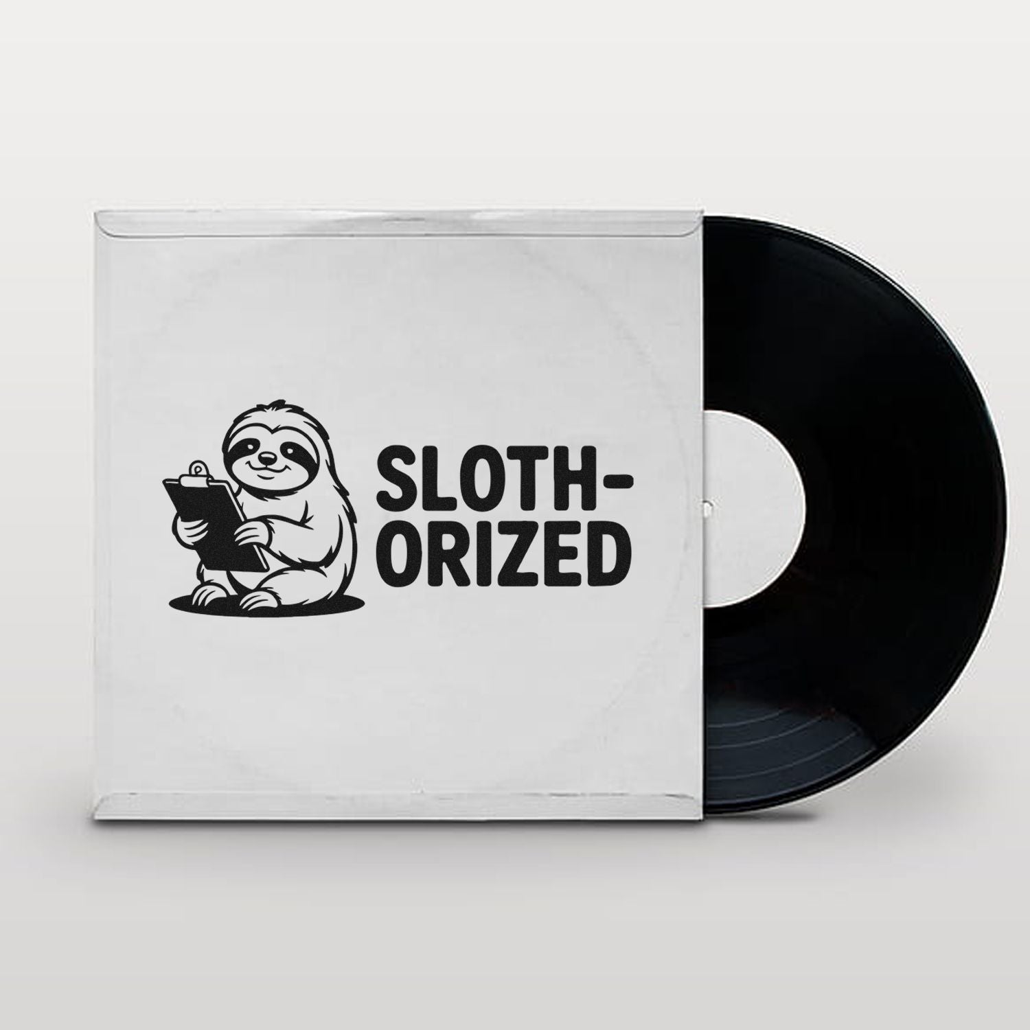 Sloth-themed rubber stamp design with cute sloth and Sloth-ized text for custom stamping and craft projects.