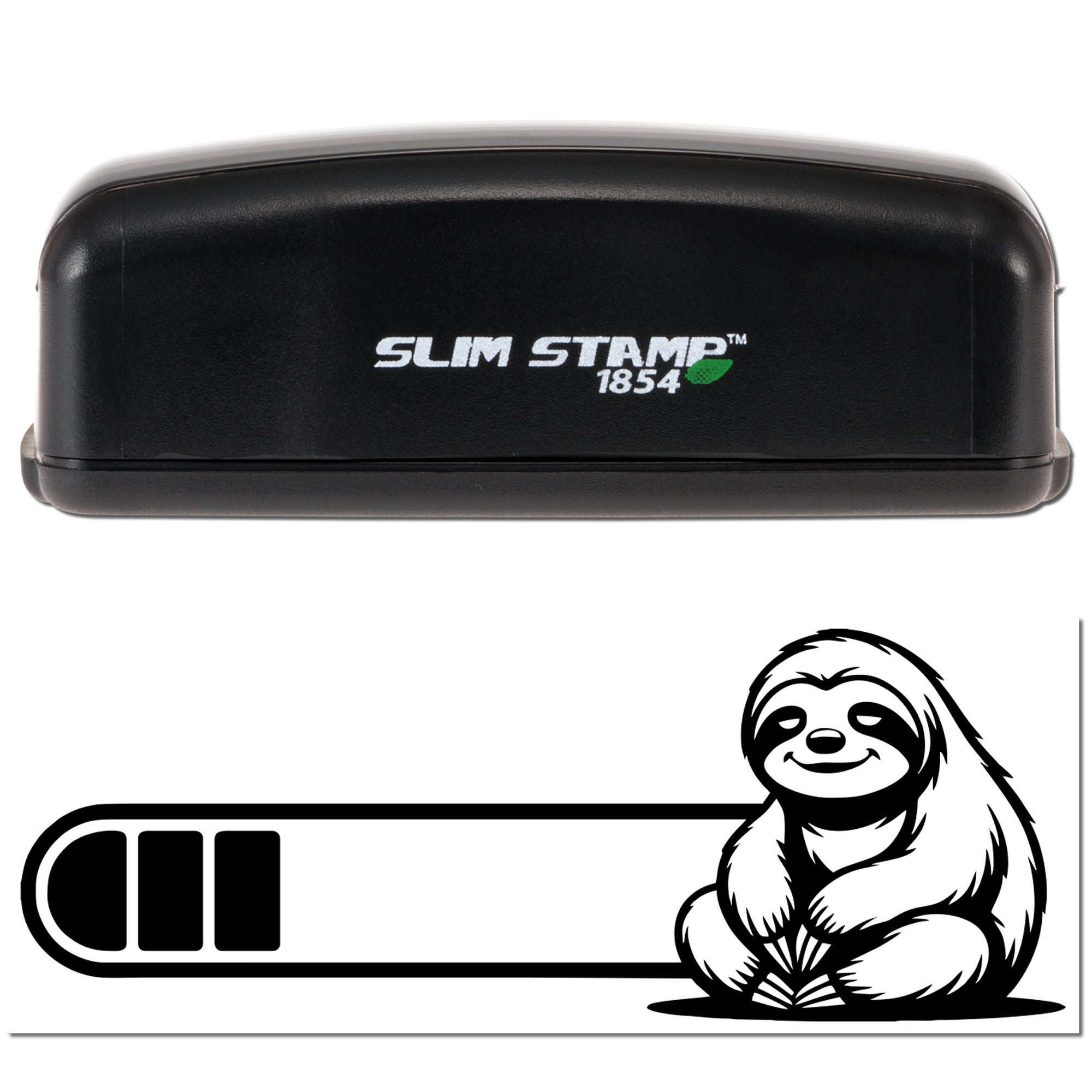 Slim Stamp 1854 self-inking rubber stamp with custom sloth design imprint