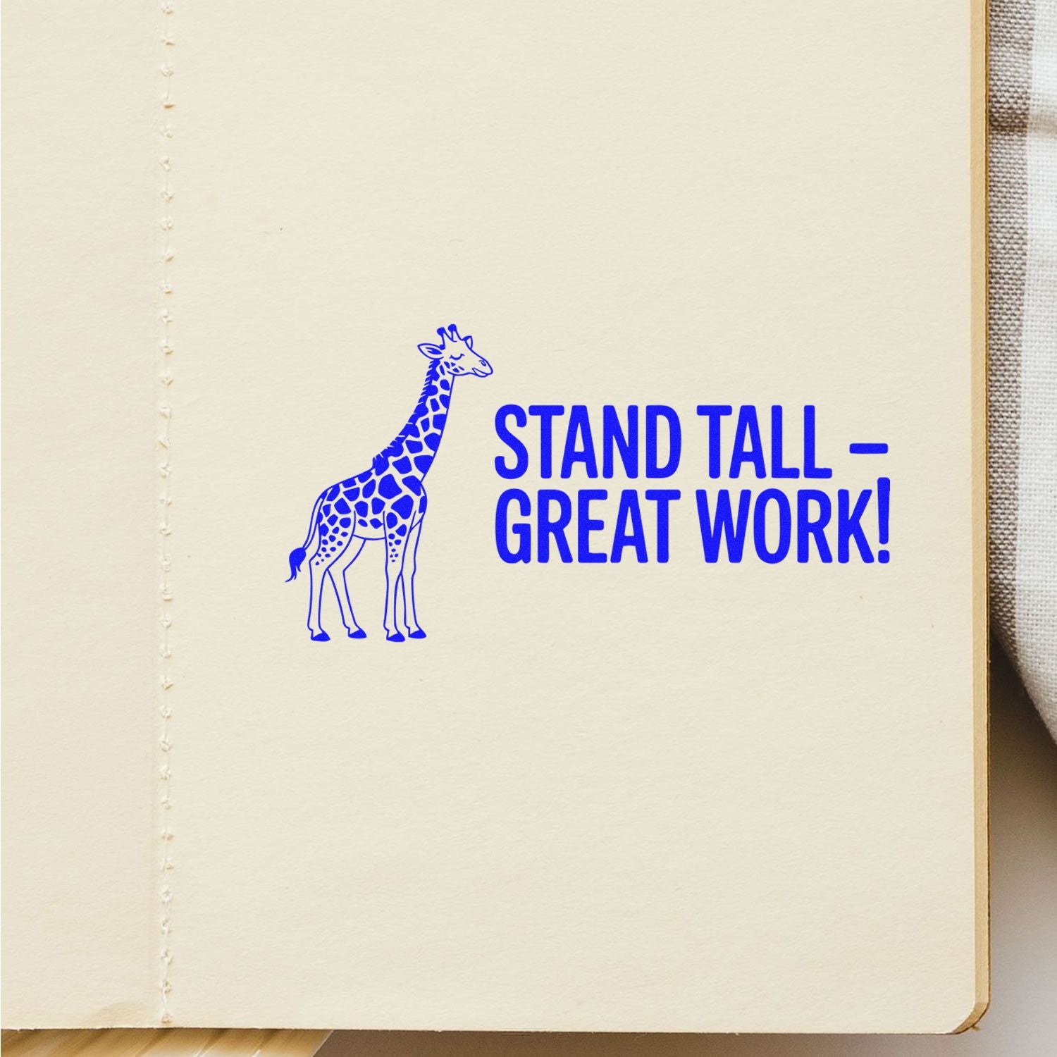 Motivational rubber stamp with giraffe and Stand Tall  Great Work! for teacher praise and encouragement.