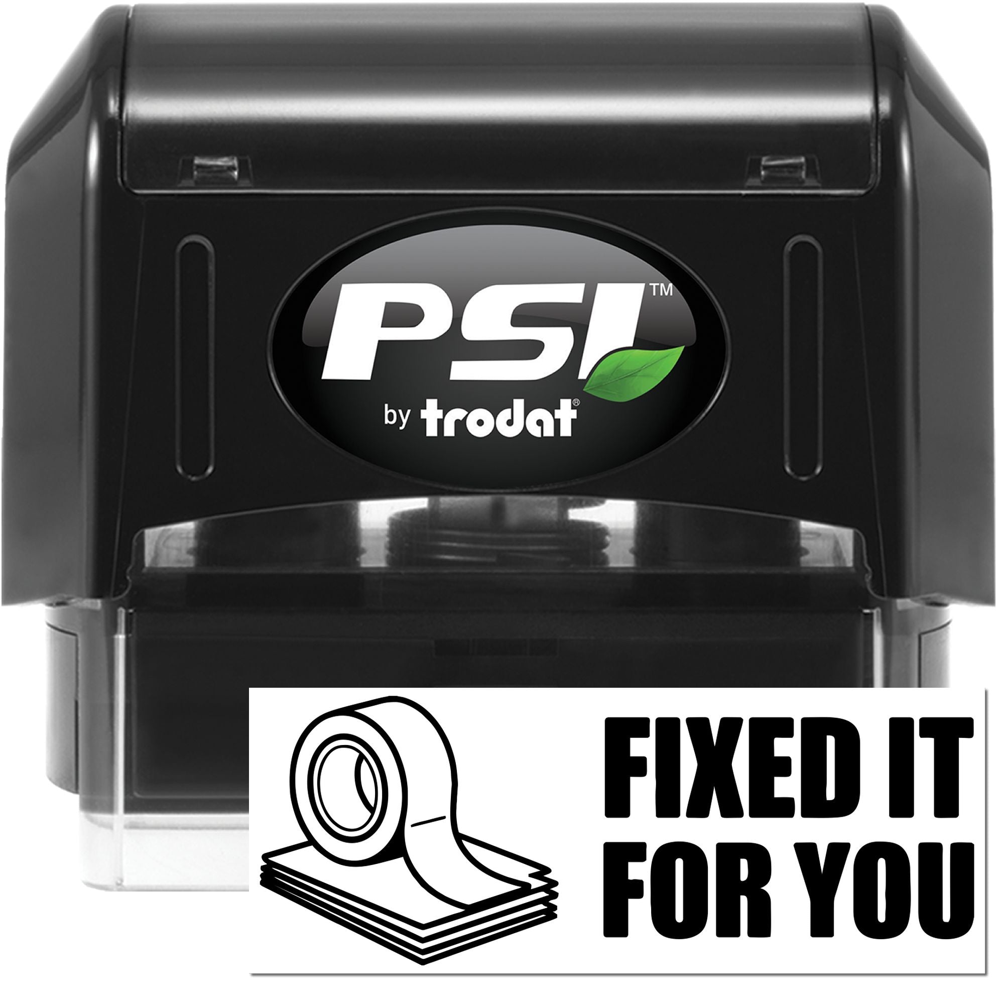 Fixed It For You self-inking rubber stamp by PSI Trodat for marking corrected office documents.