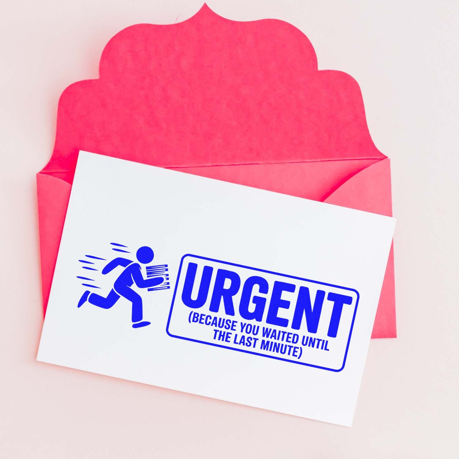 Urgent rubber stamp design on a card in a pink envelope, perfect for deadline reminders and office mail.