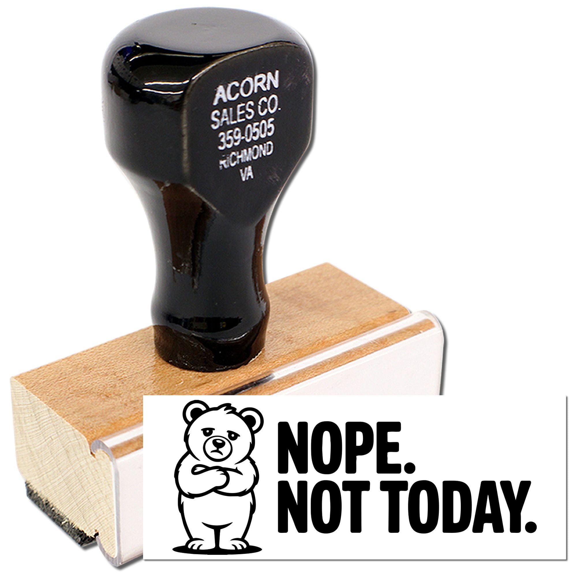Custom rubber stamp with bear icon and Nope. Not Today. design for office use, crafts, and business branding.