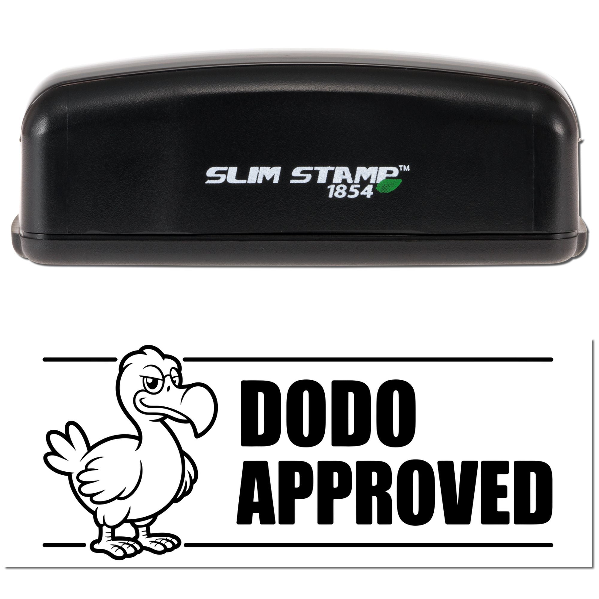 Slim Stamp rubber stamp with Dodo Approved logo, ideal for custom office, packaging, and approval marking.
