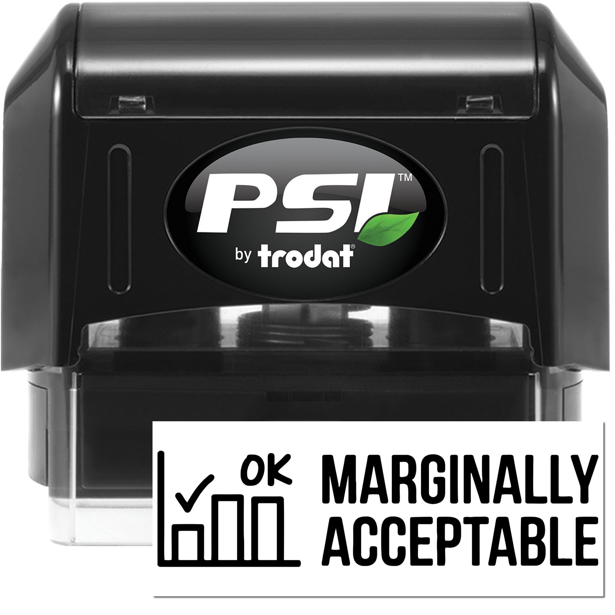 PSI by Trodat self-inking rubber stamp for inspection approval marked OK Marginally Acceptable