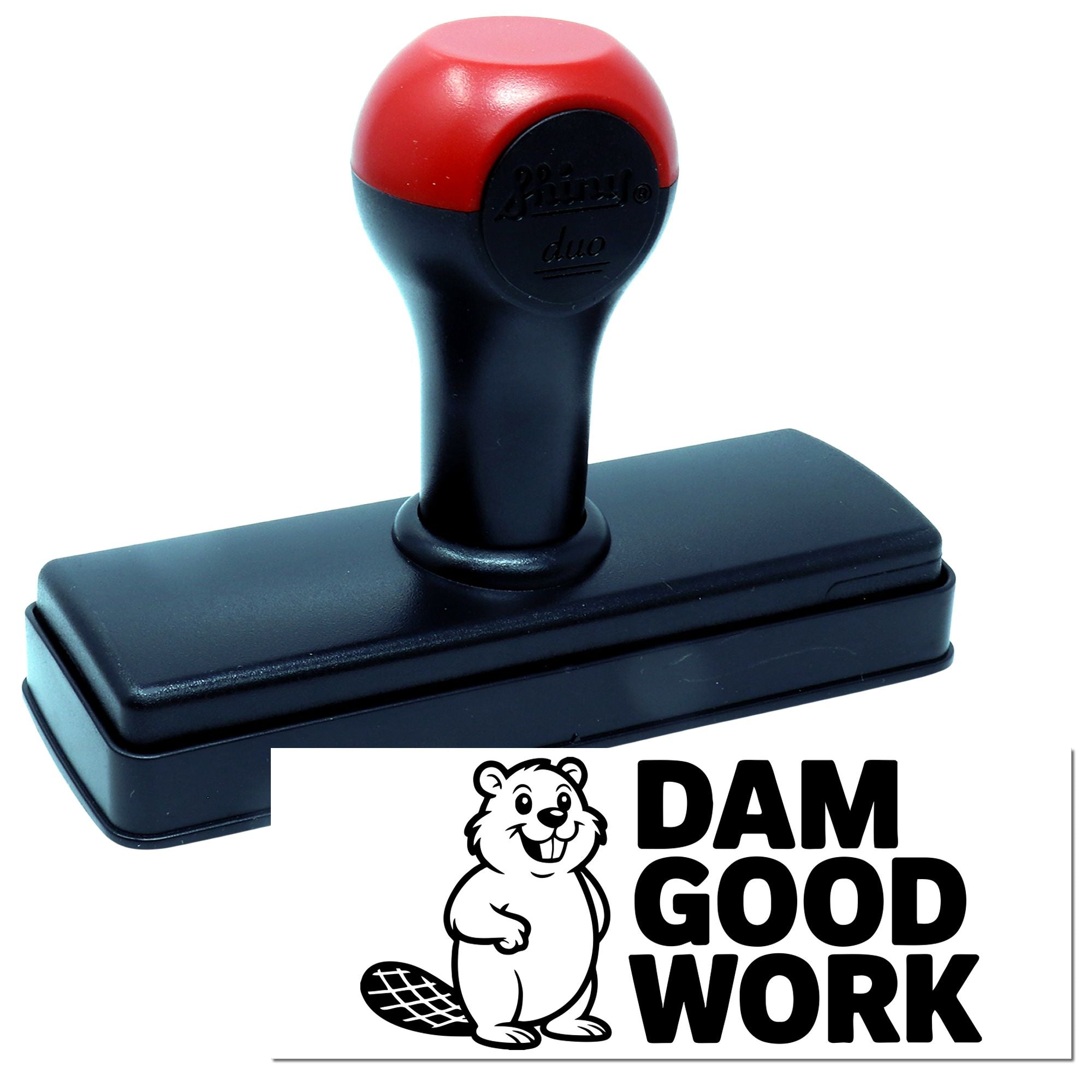 Self-inking rubber stamp with beaver Dam Good Work design for office and classroom praise