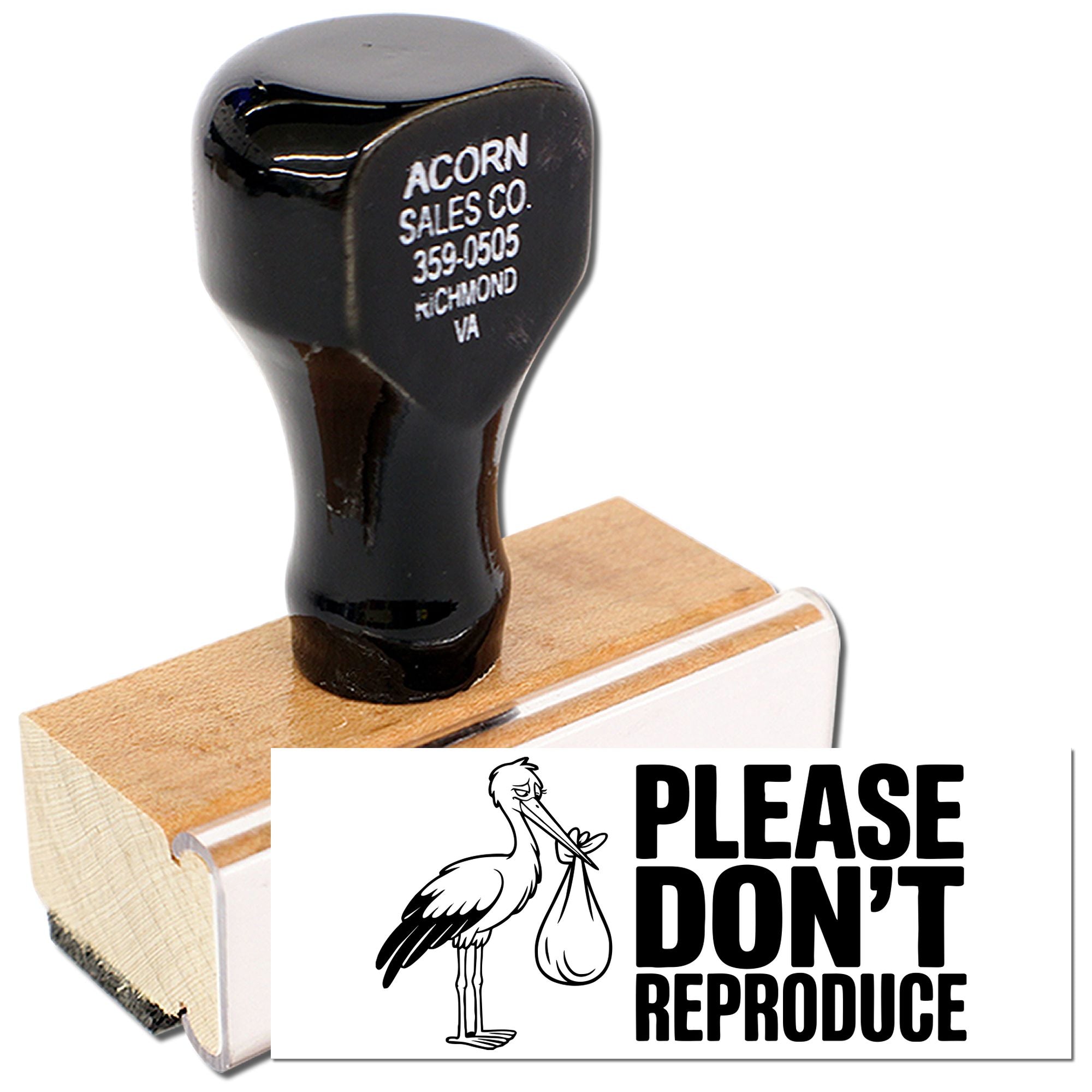 Custom rubber stamp with Please dont reproduce warning for copyright protection on documents, art proofs, and packaging.