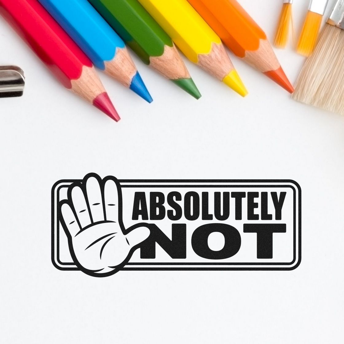 Absolutely Not rubber stamp with stop hand icon for bold rejection marks in office, classroom, or craft use.