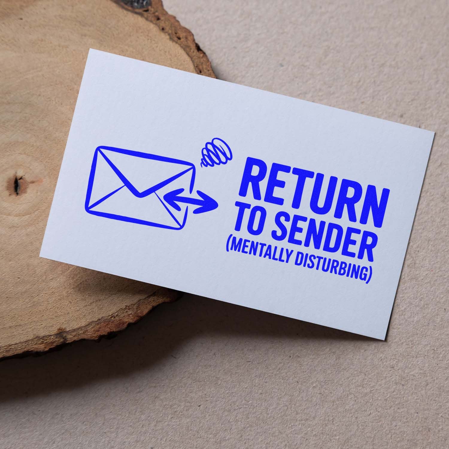 Return to Sender rubber stamp with envelope icon and bold blue text, ideal for mail, packaging, and office use.