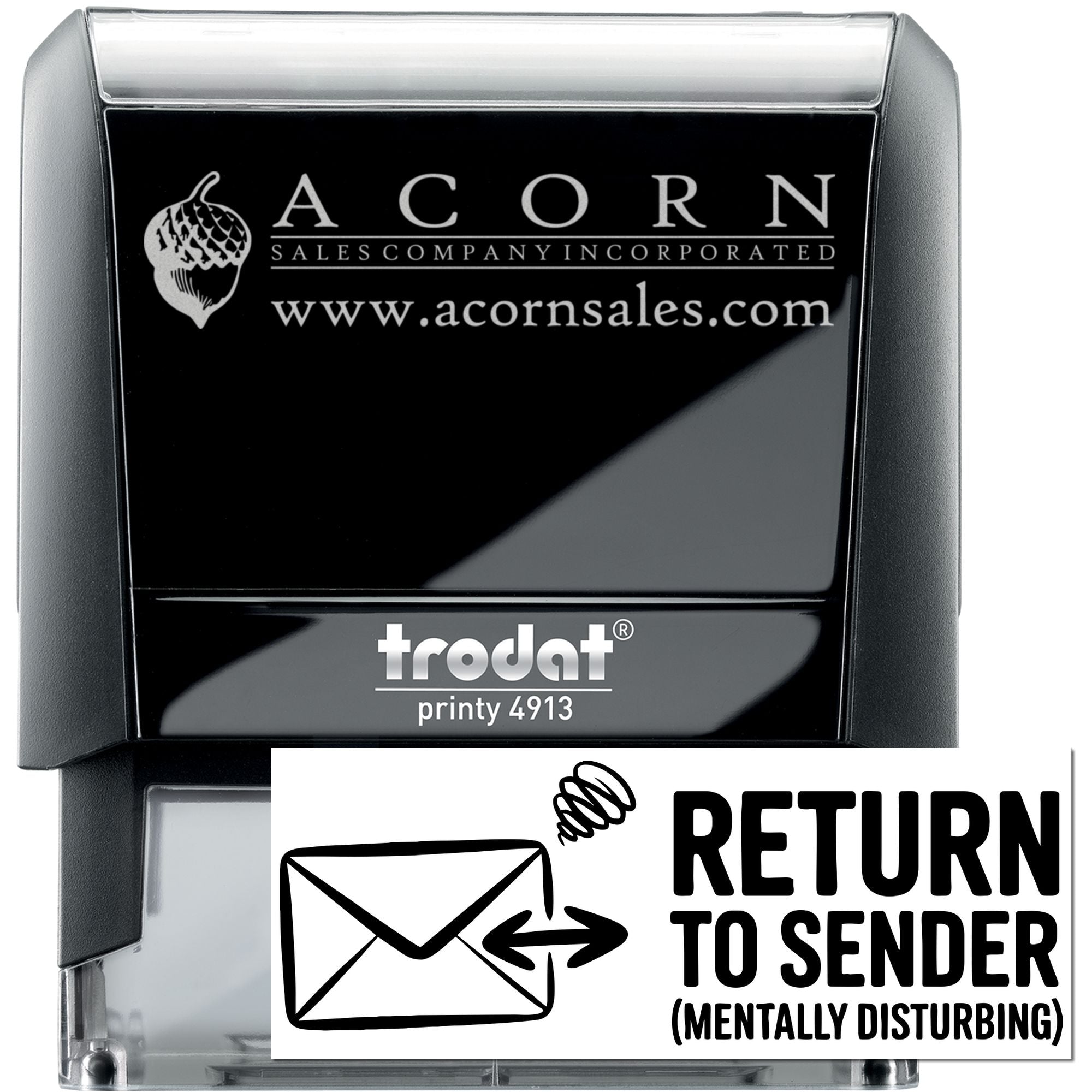 Custom self-inking Trodat Printy 4913 rubber stamp with business logo and return to sender mail stamp design