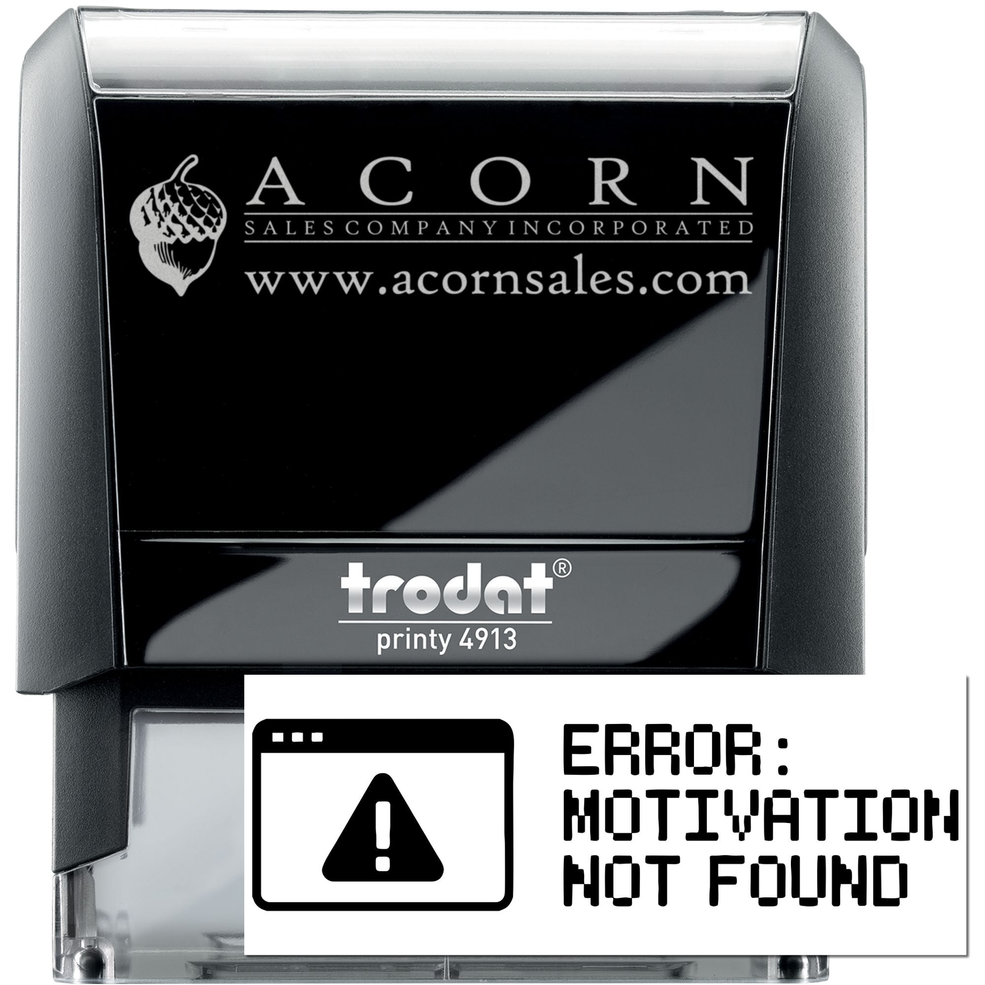 Custom self-inking rubber stamp with Acorn Sales Company logo, Trodat Printy 4913 logo stamp.