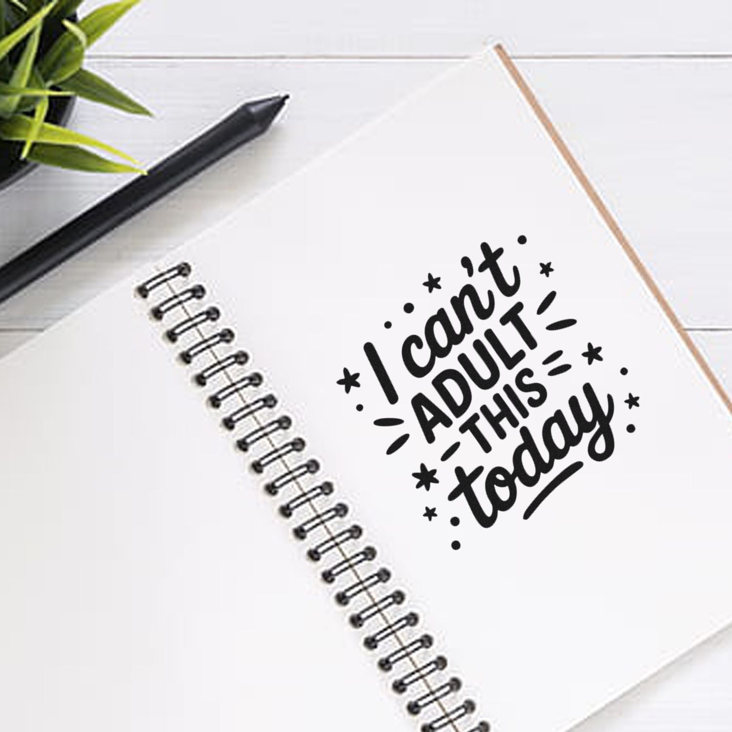 Funny rubber stamp design reading I cant adult today for planners, notebooks, and office stationery.