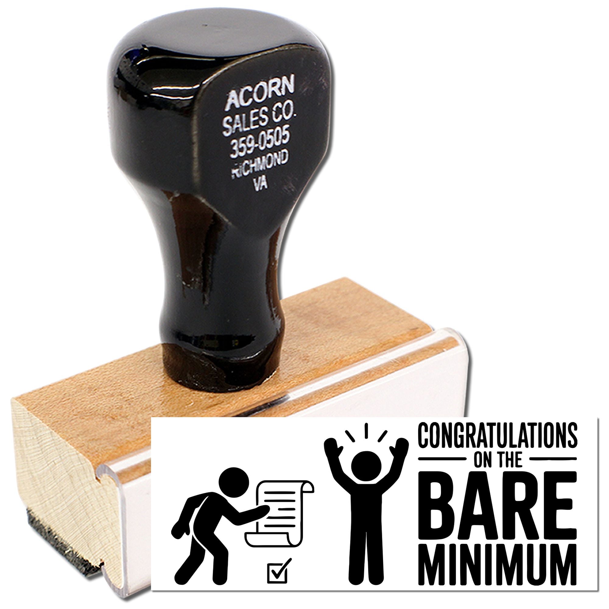 Custom rubber stamp with Congratulations on the Bare Minimum design, ideal for novelty office, teacher, or business use.