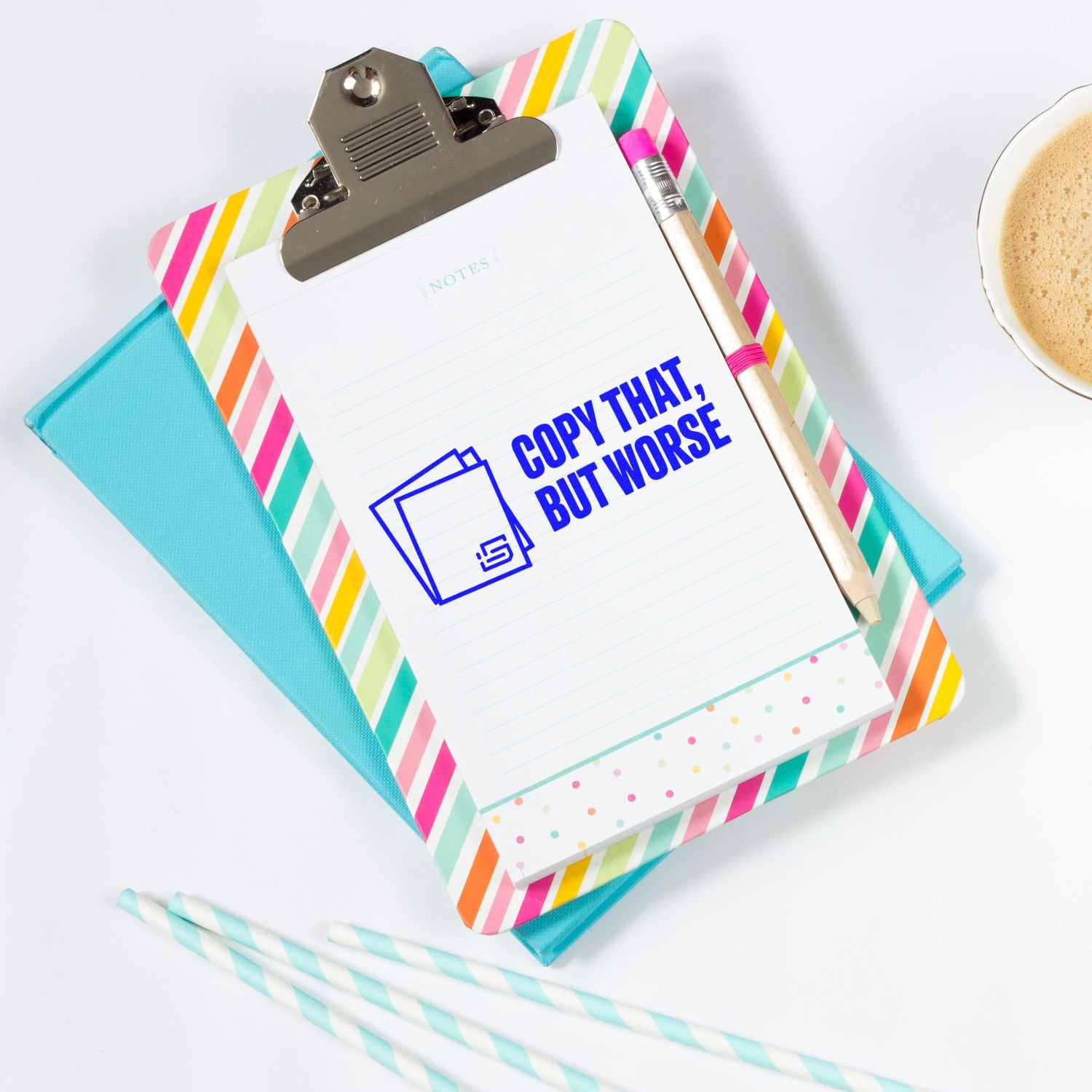 Funny rubber stamp design reading Copy That, But Worse on a clipboard, ideal for office and craft stationery projects.