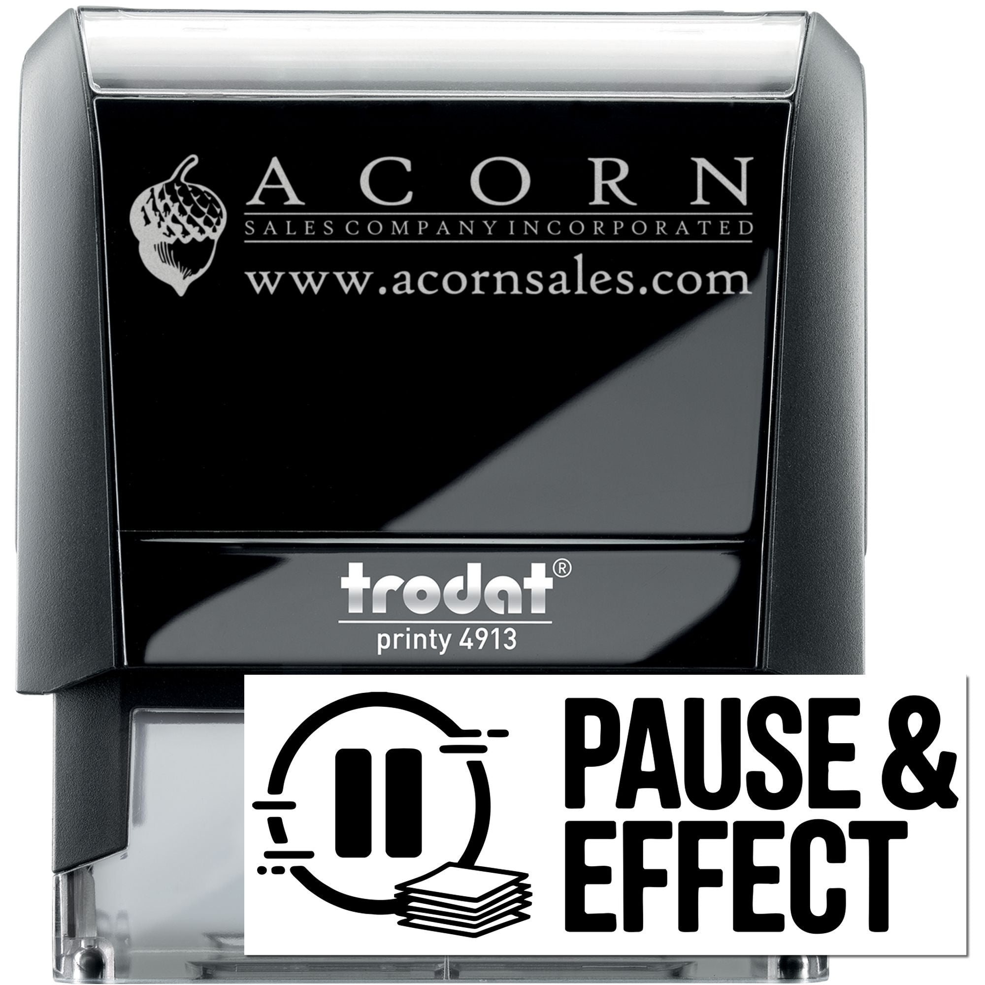 Custom self-inking rubber stamp Trodat Printy 4913 for Acorn Sales Company with logo and website