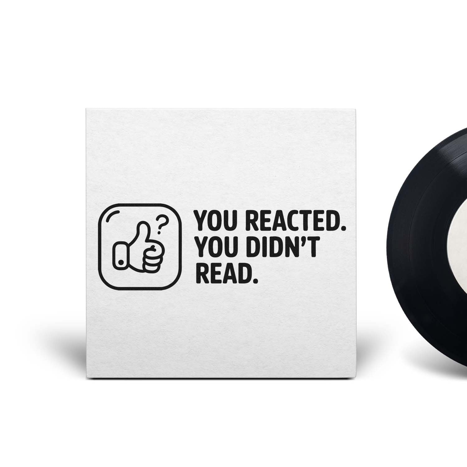 Funny rubber stamp design with thumbs-up icon and You reacted. You didnt read. text for office documents or mail.