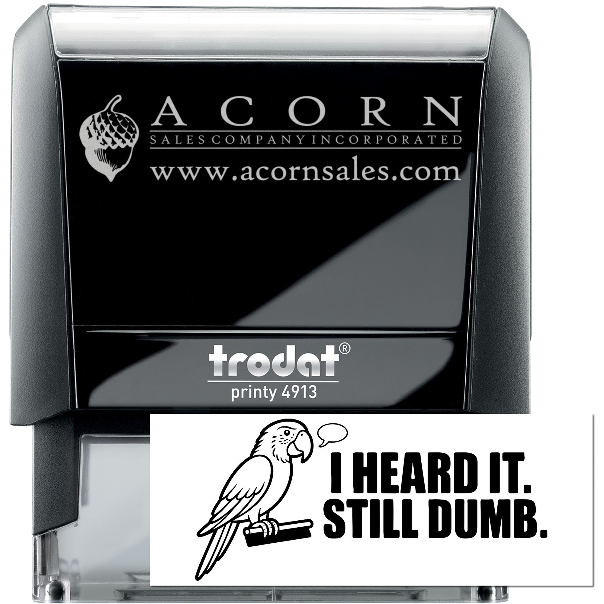 Custom self-inking rubber stamp with Acorn Sales logo and Trodat Printy 4913, ideal for business branding.