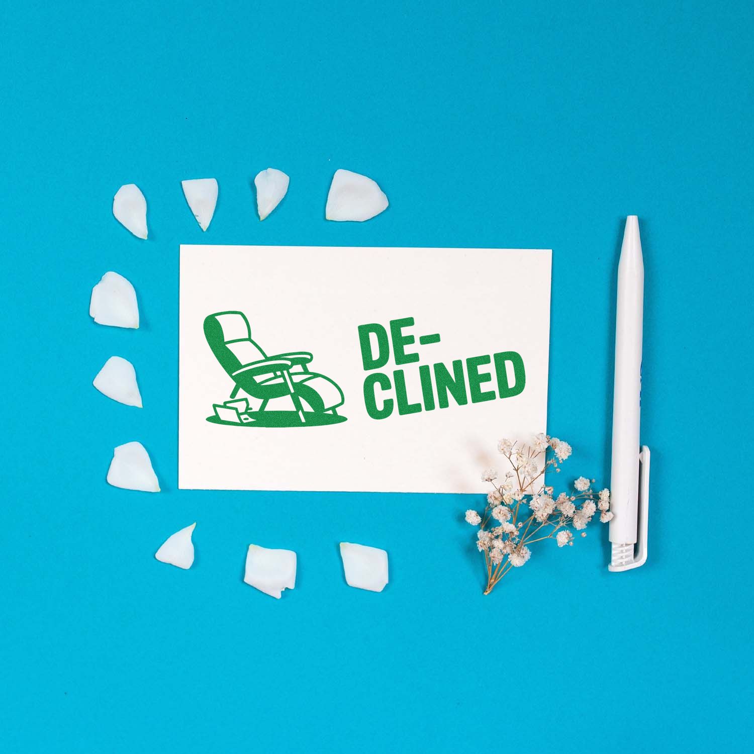 Declined rubber stamp design with rocking chair graphic for office paperwork, approvals, and rejection marking.