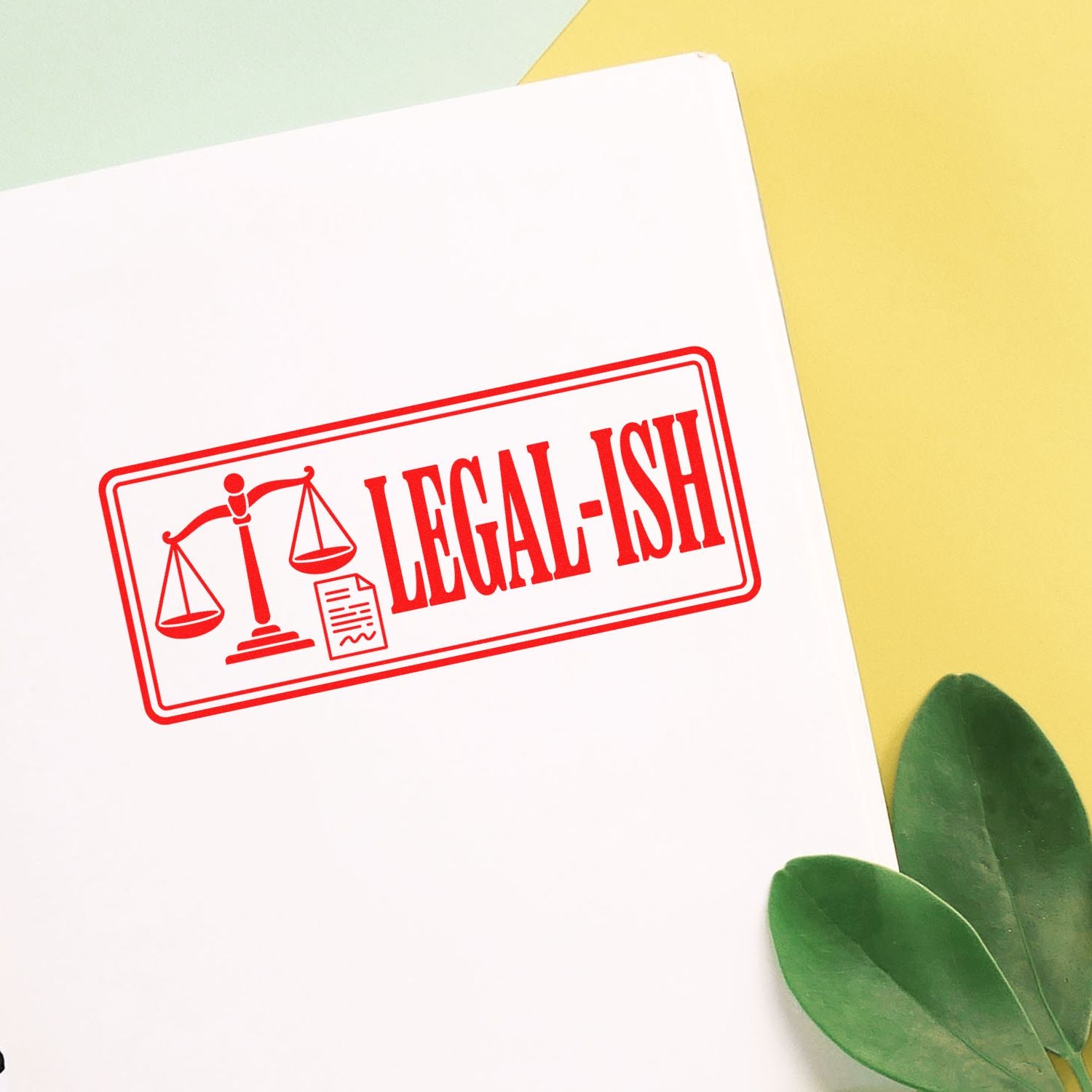 Legal-ish rubber stamp design with scales of justice icon, ideal for law office documents, packaging, and branding.