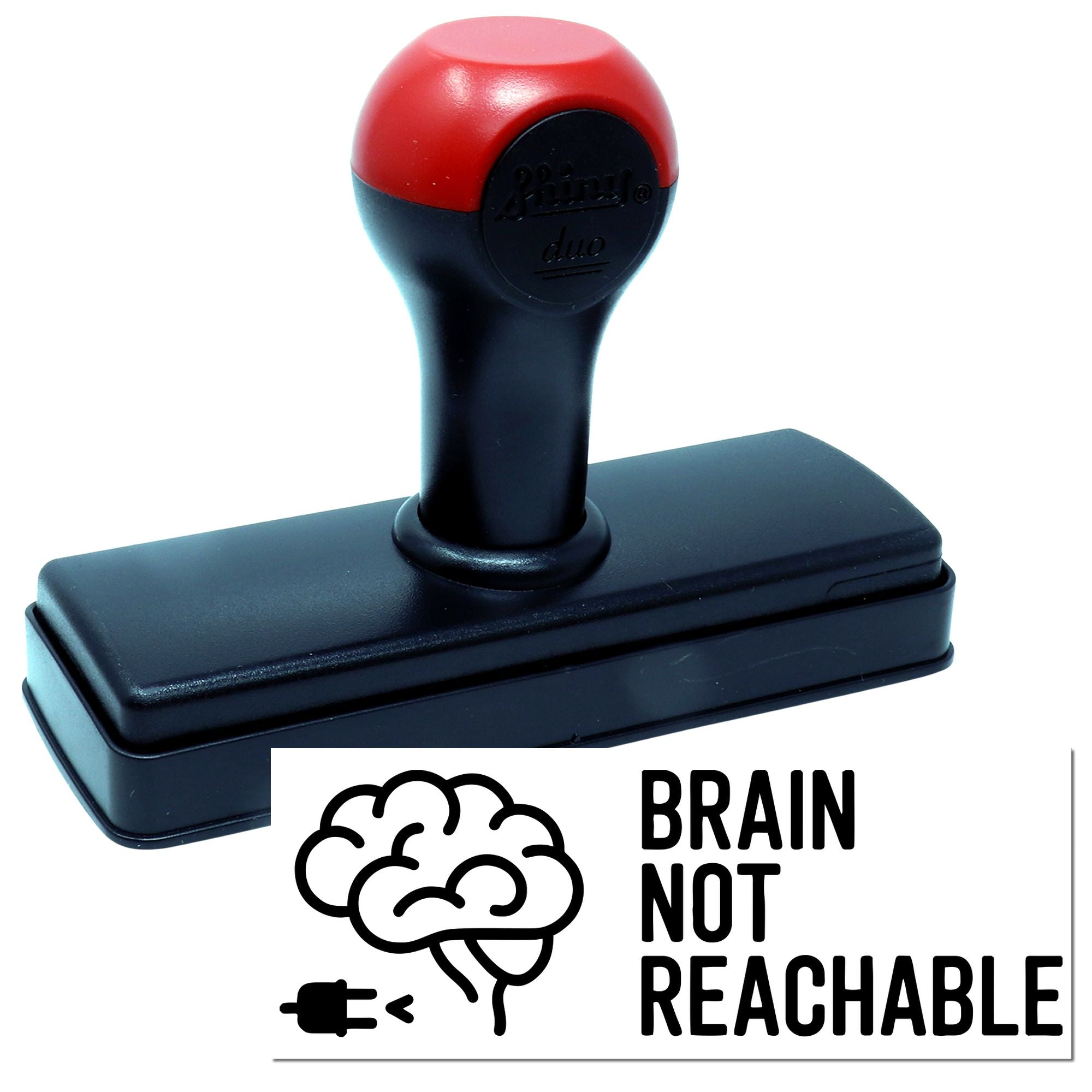 Brain Not Reachable self-inking rubber stamp with brain icon and plug design for office novelty stamping