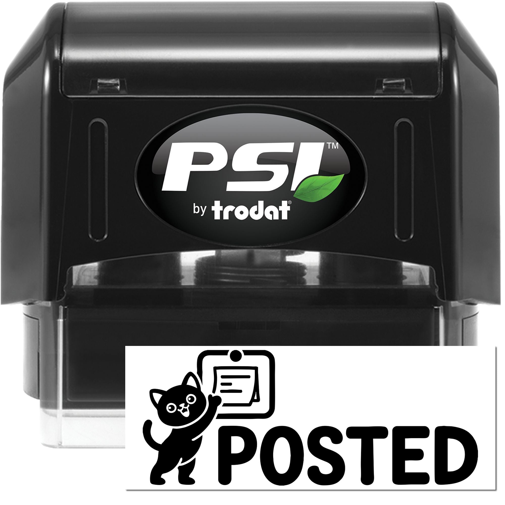 PSI by Trodat self-inking rubber stamp with POSTED cat design imprint