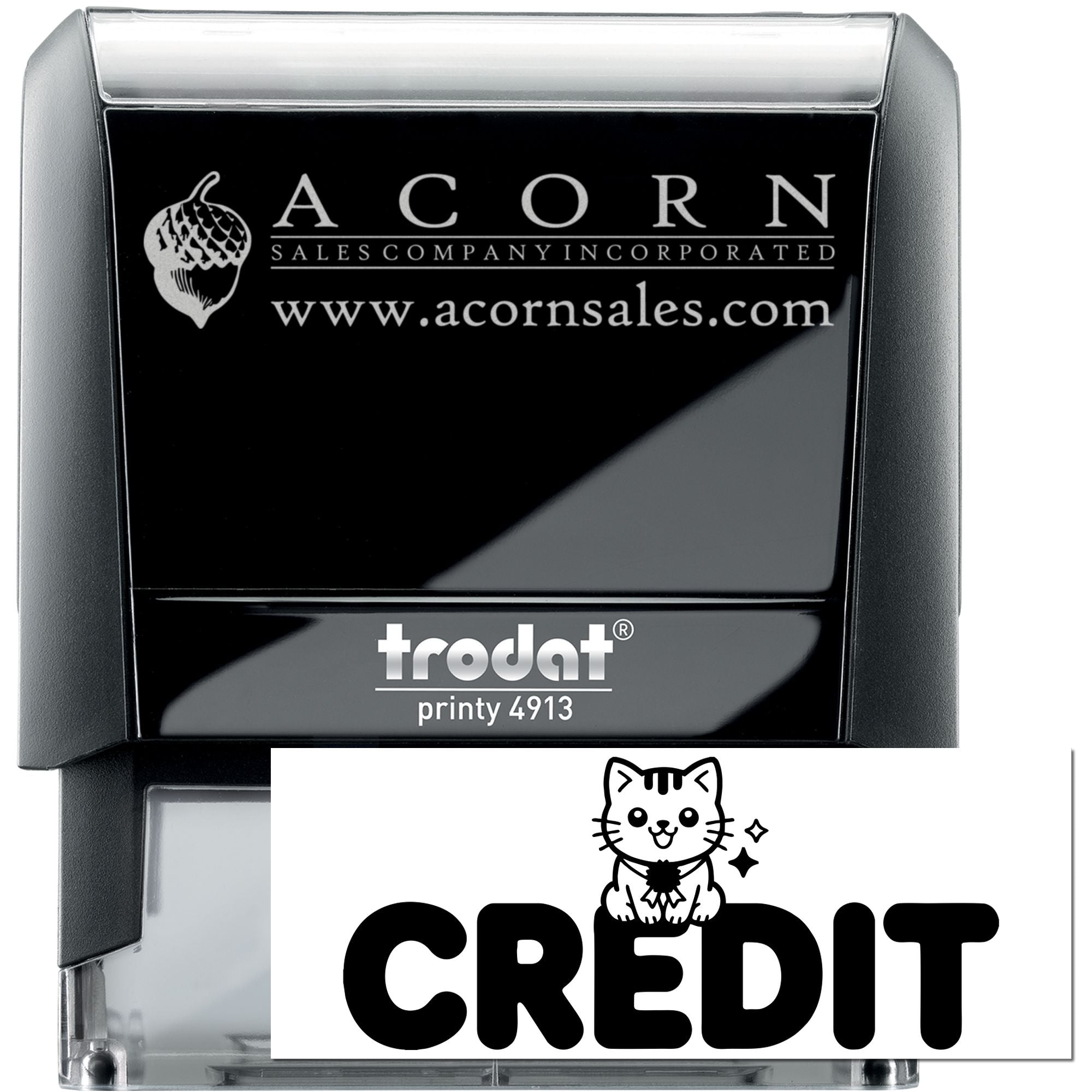 Custom self-inking rubber stamp by Trodat Printy 4913 for Acorn Sales Company with logo and website.