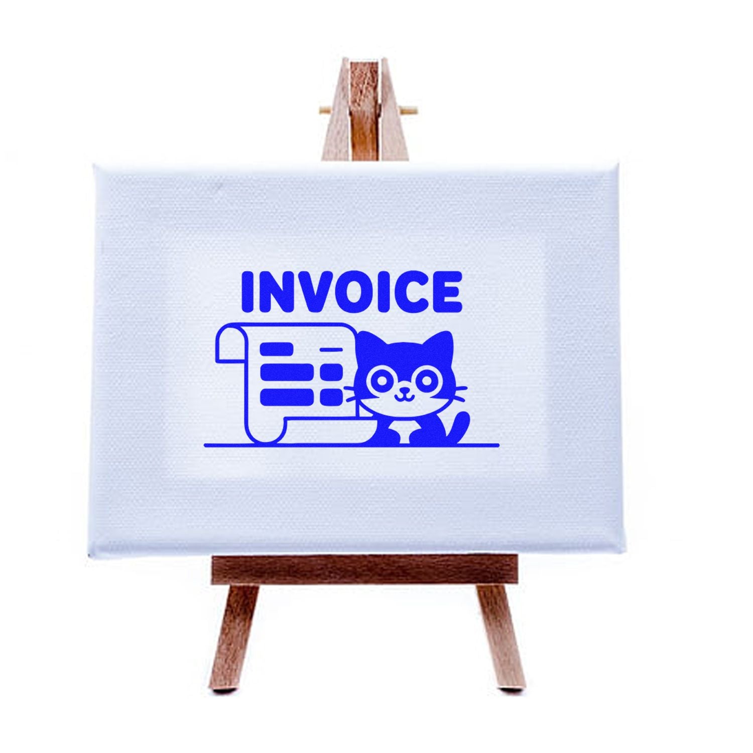 Invoice rubber stamp with cat and receipt design for office billing, bookkeeping, and accounting organization.