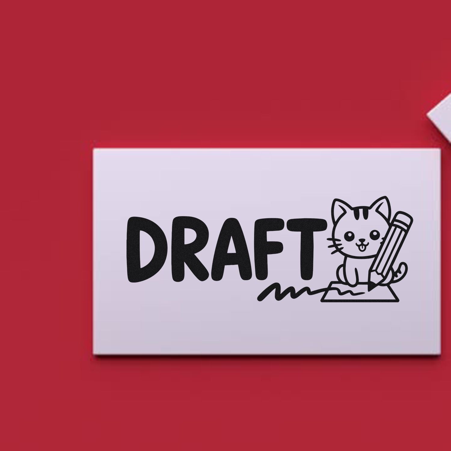 Draft rubber stamp with cat and pencil icon for marking document drafts.