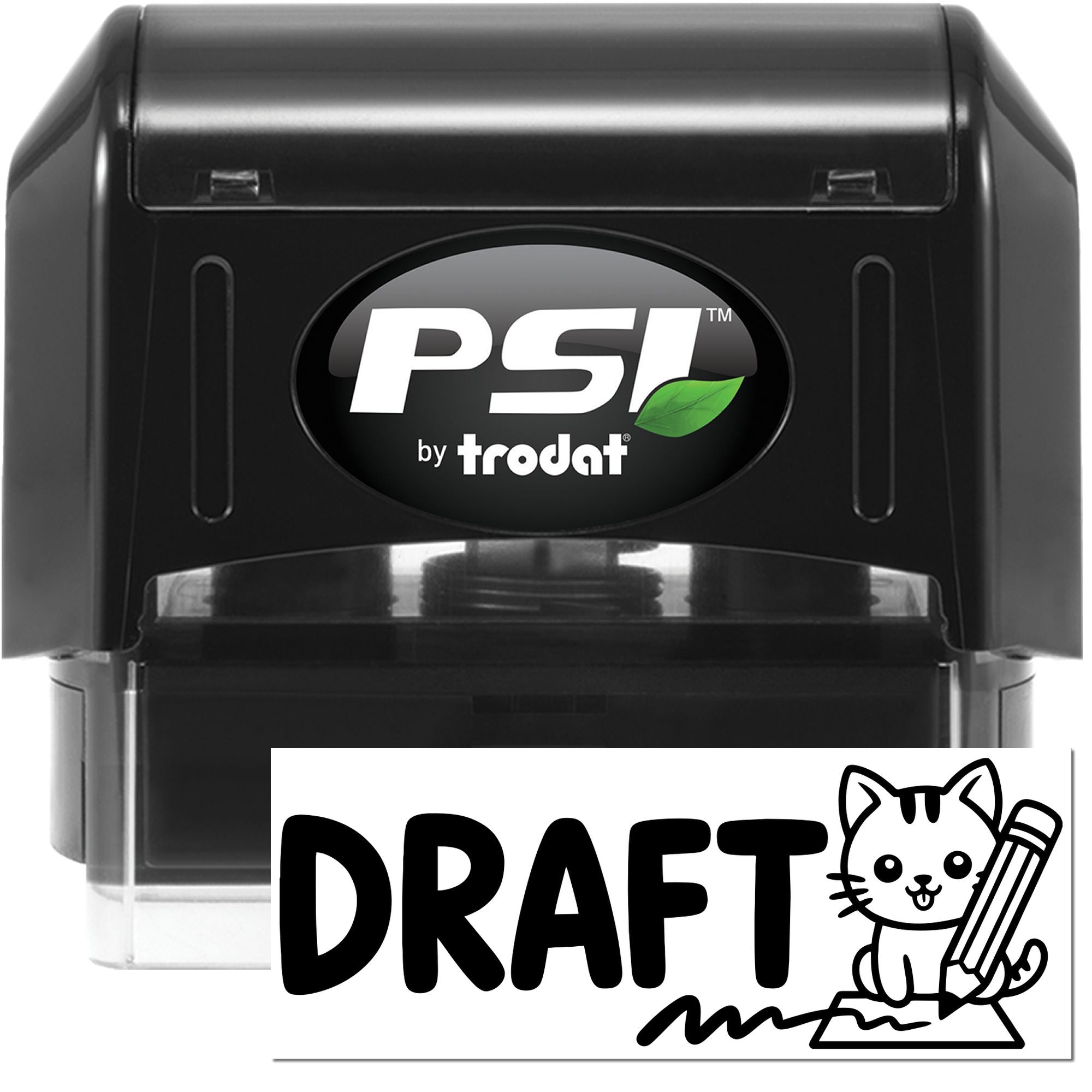 PSI by Trodat self-inking rubber stamp with draft logo design for custom business marking