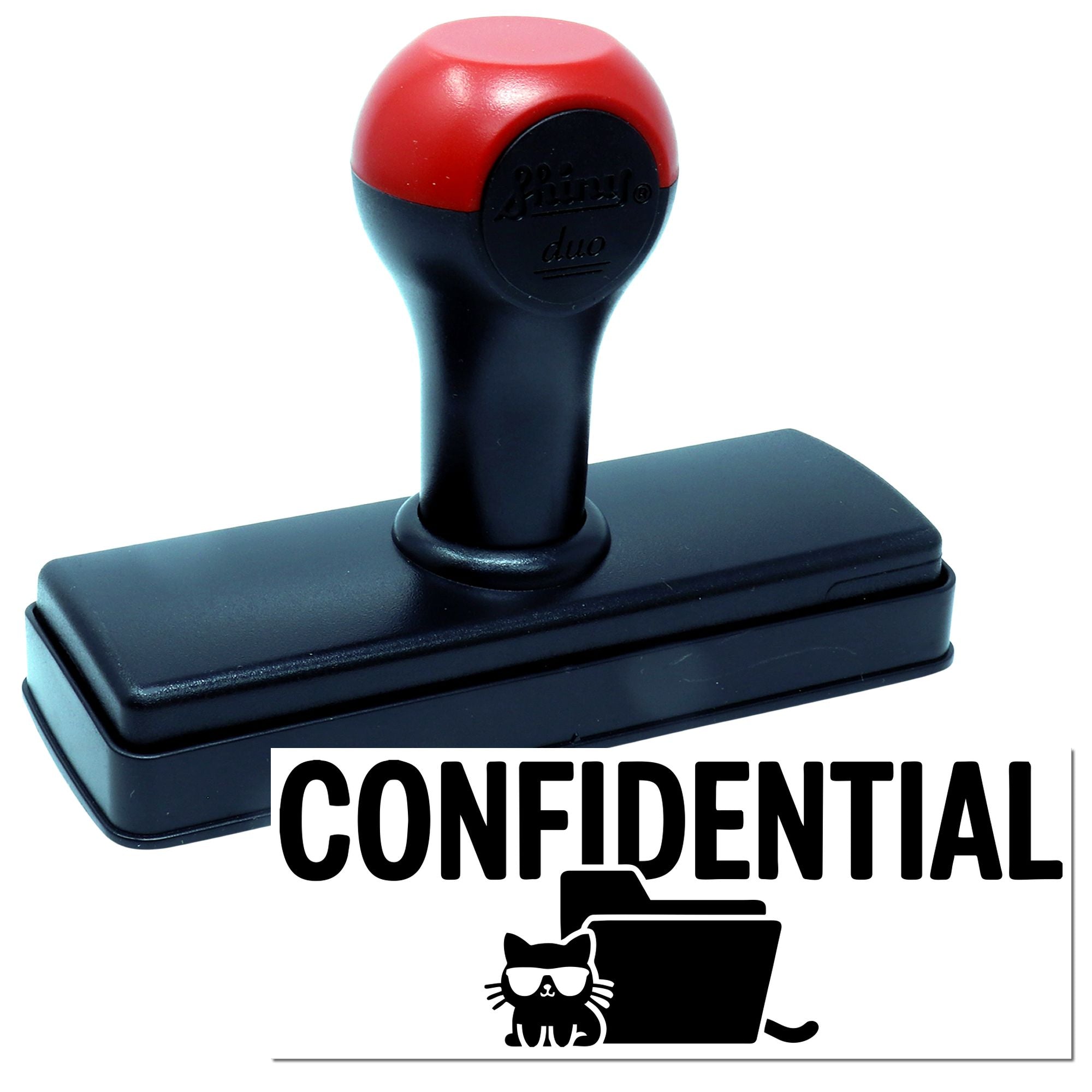Confidential self-inking rubber stamp for marking private documents, featuring a cat file icon for office and mail use.