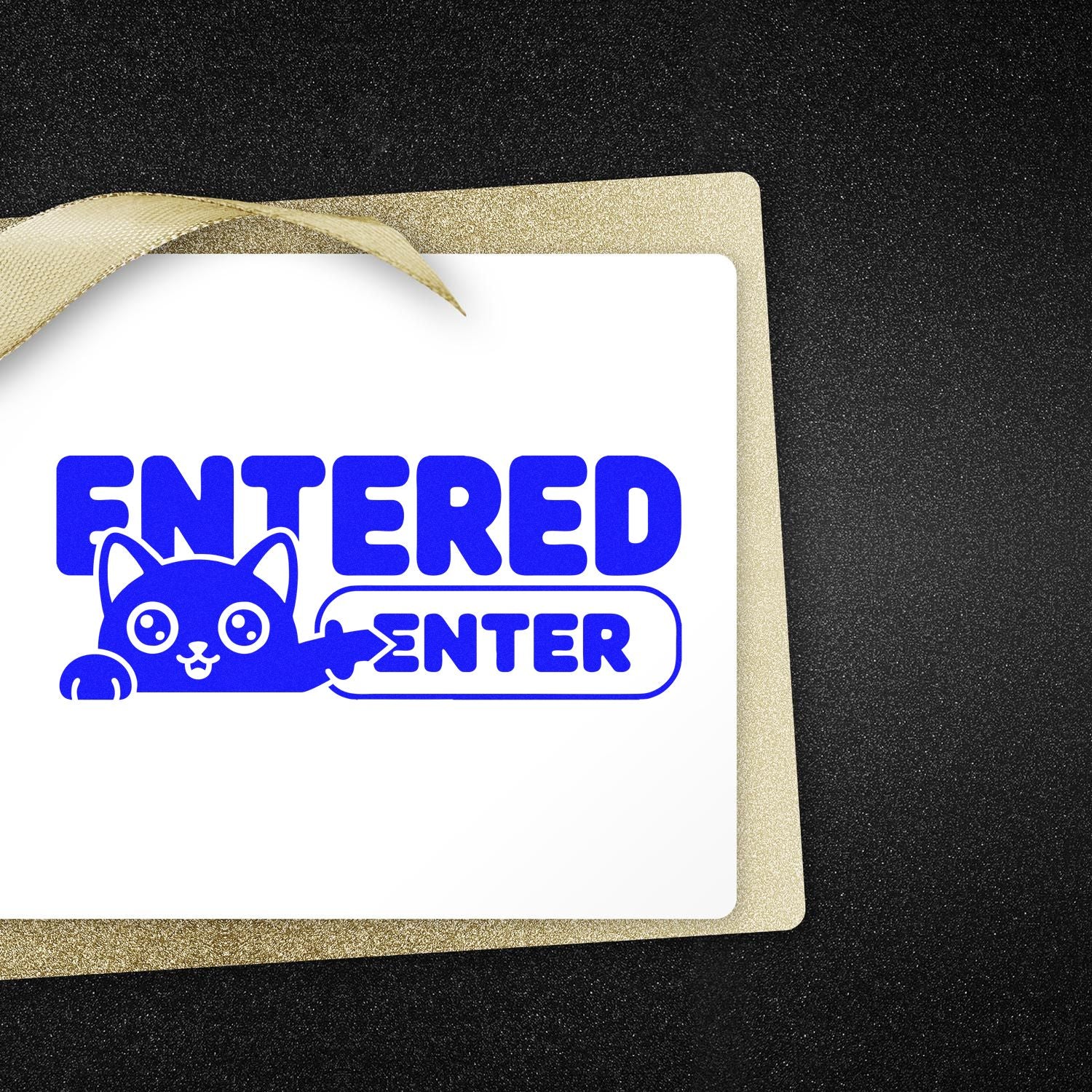 Custom cat-themed ENTERED rubber stamp design for office paperwork, file tracking, and document organization.