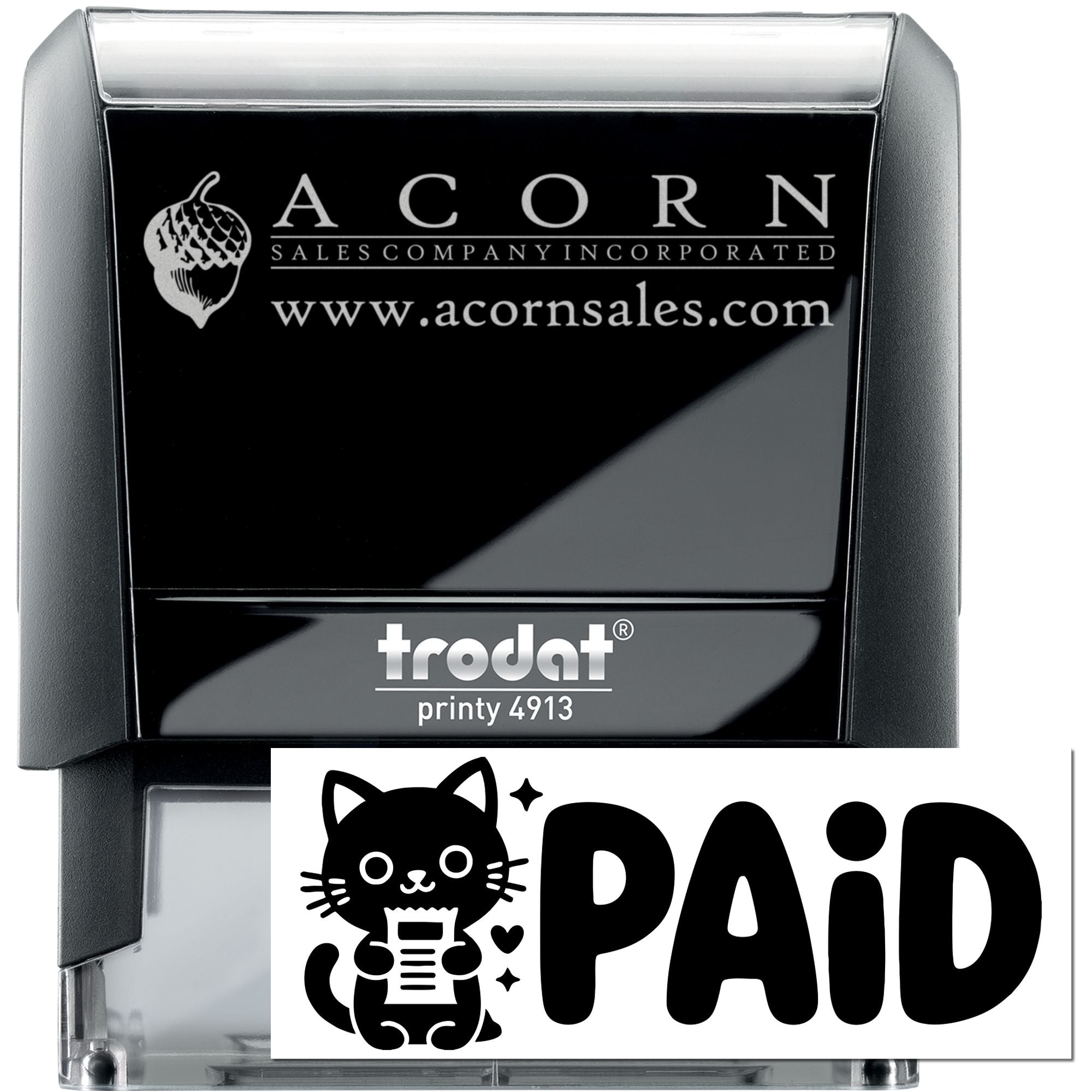 Custom self-inking PAID rubber stamp, Trodat Printy 4913, for Acorn Sales Company invoicing.