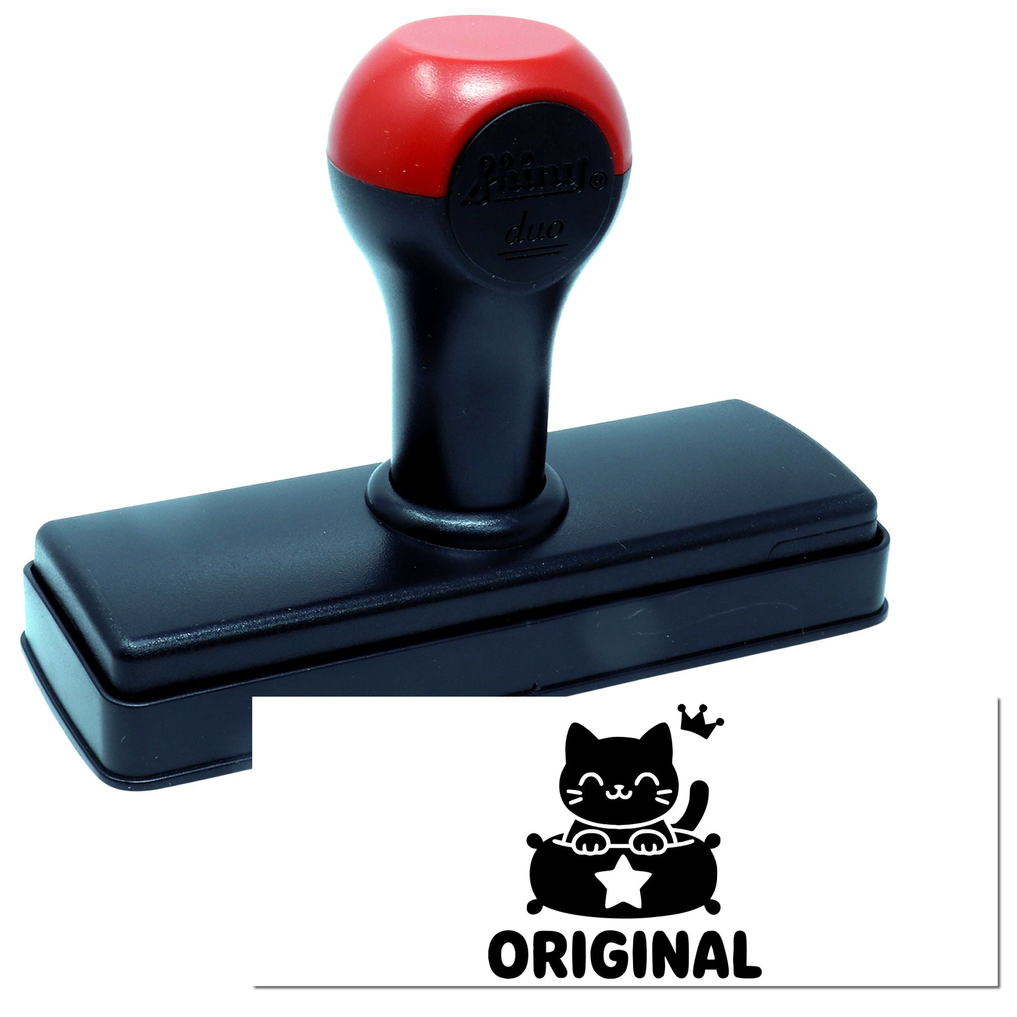 Self-inking rubber stamp with custom cat logo and Original impression for personalized stamping