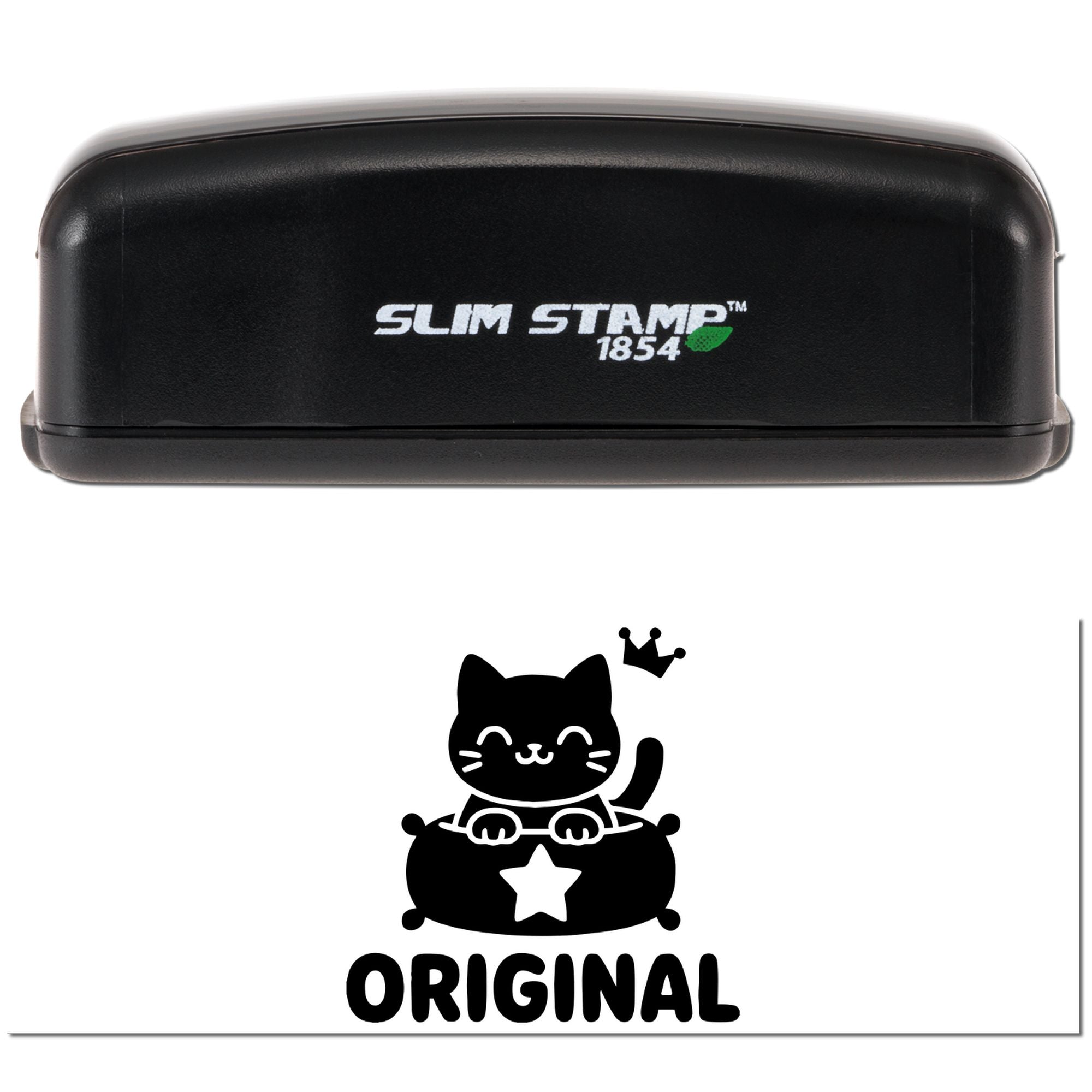 Slim Stamp 1854 rubber stamp with original cat and crown design for custom craft and branding impressions